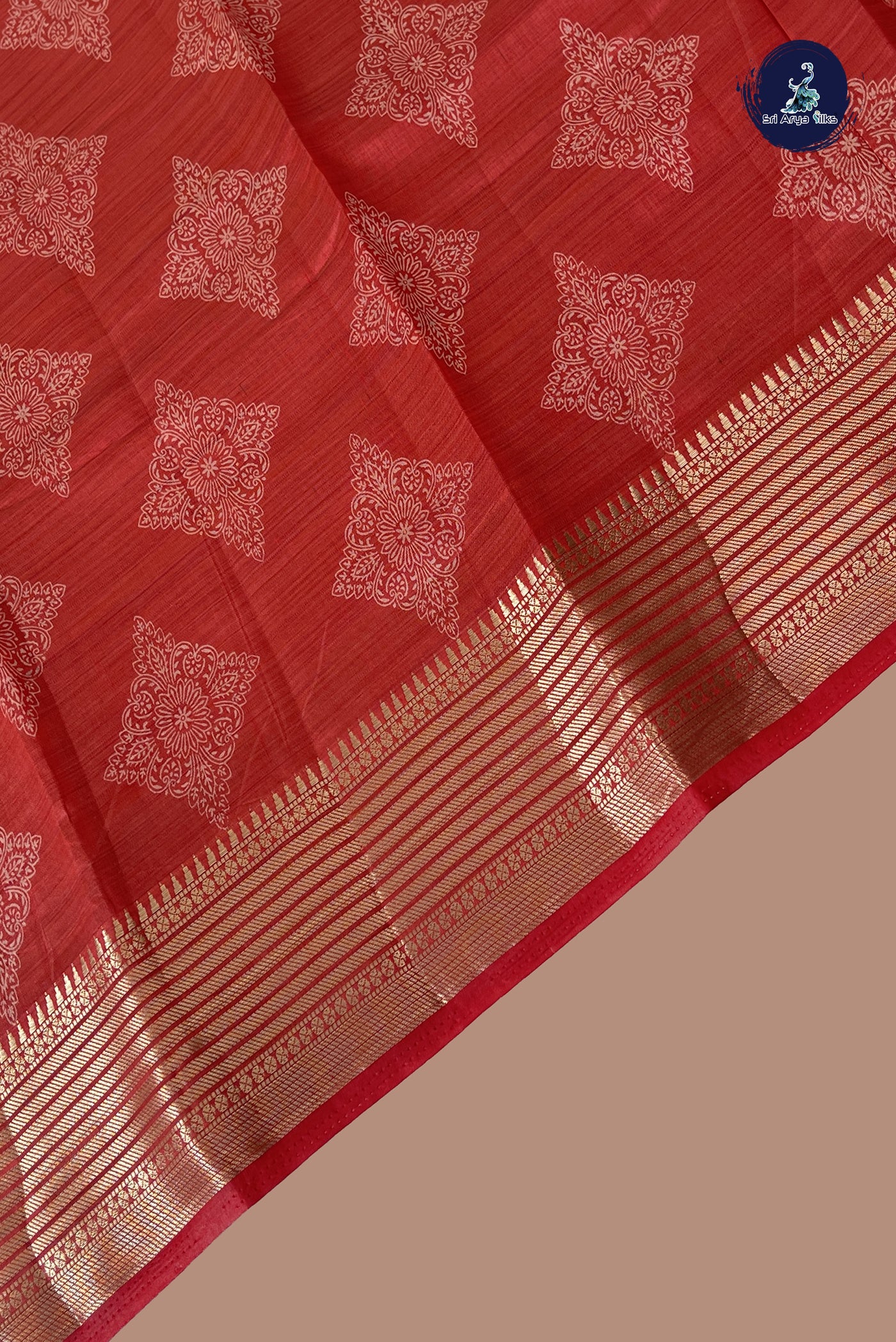 Red Semi Tussar Saree With Printed Pattern