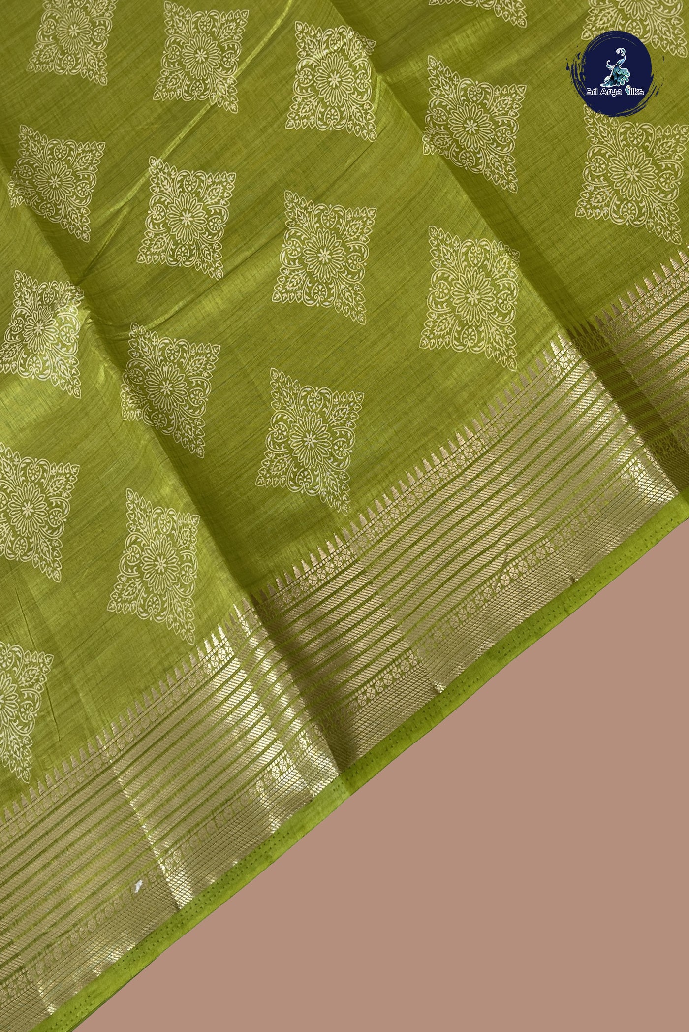 Light Green Semi Tussar Saree With Printed Pattern