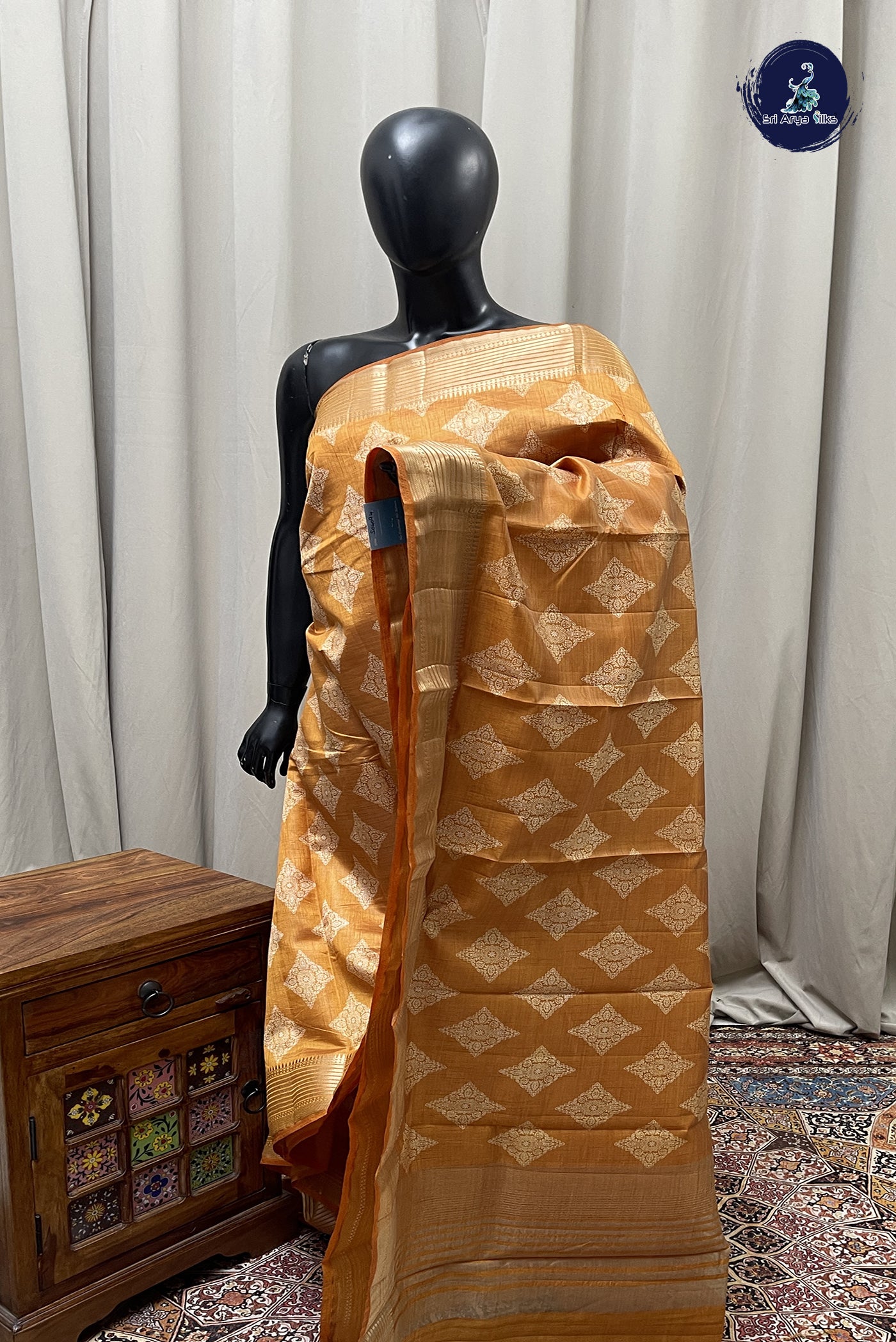 Mustard Yellow Semi Tussar Saree With Printed Pattern