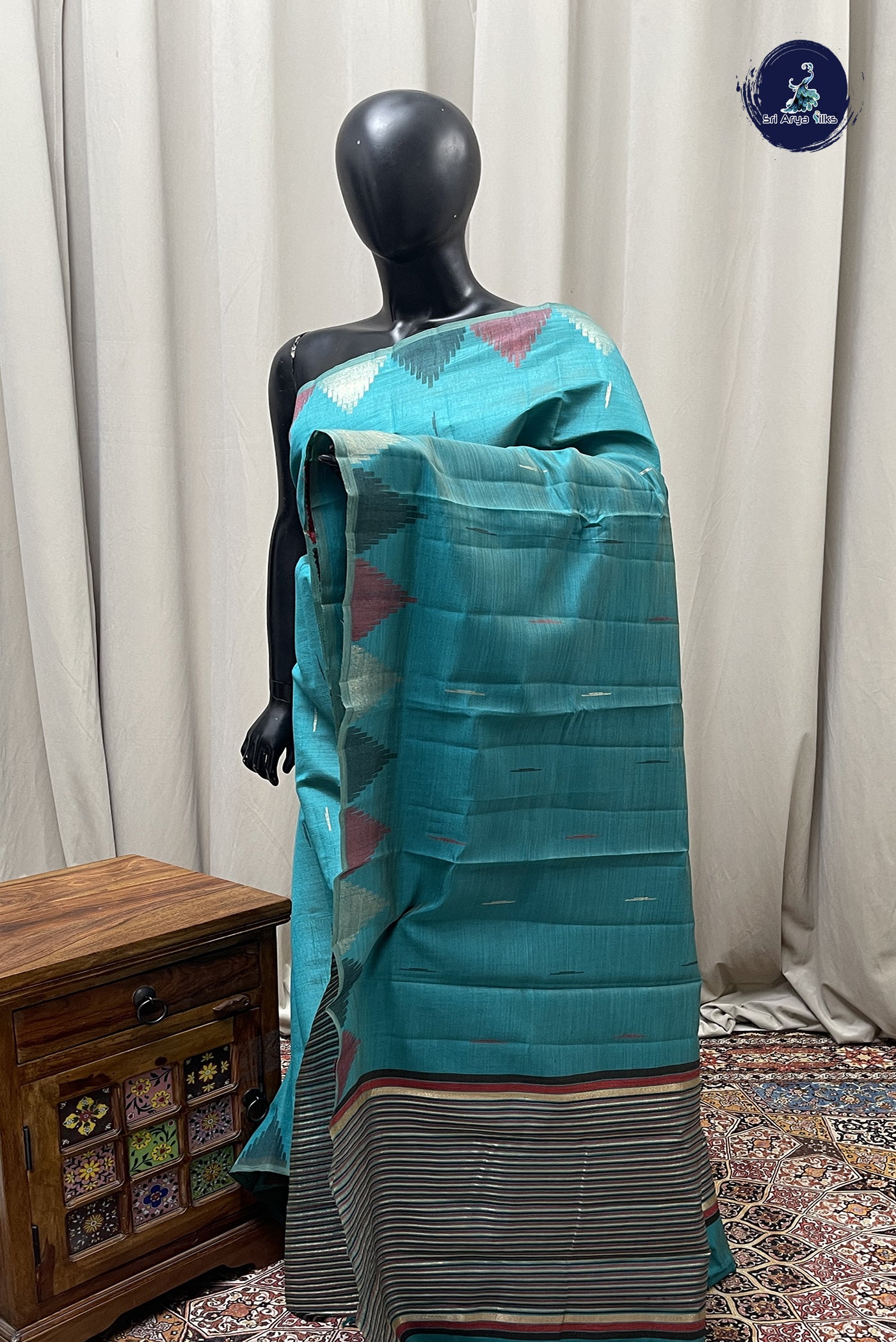 Teal Semi Tussar Saree With Buttas Pattern