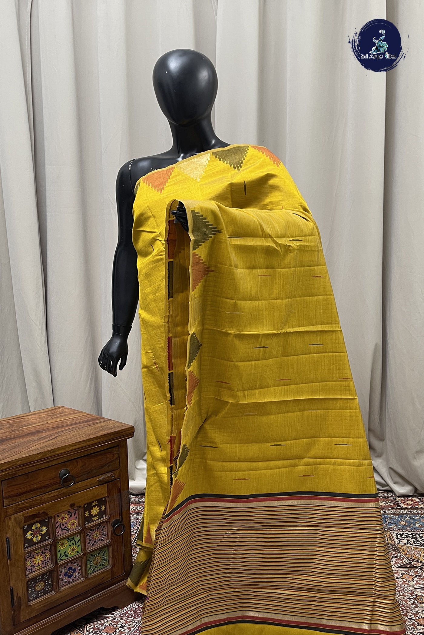 Mustard Yellow Semi Tussar Saree With Buttas Pattern