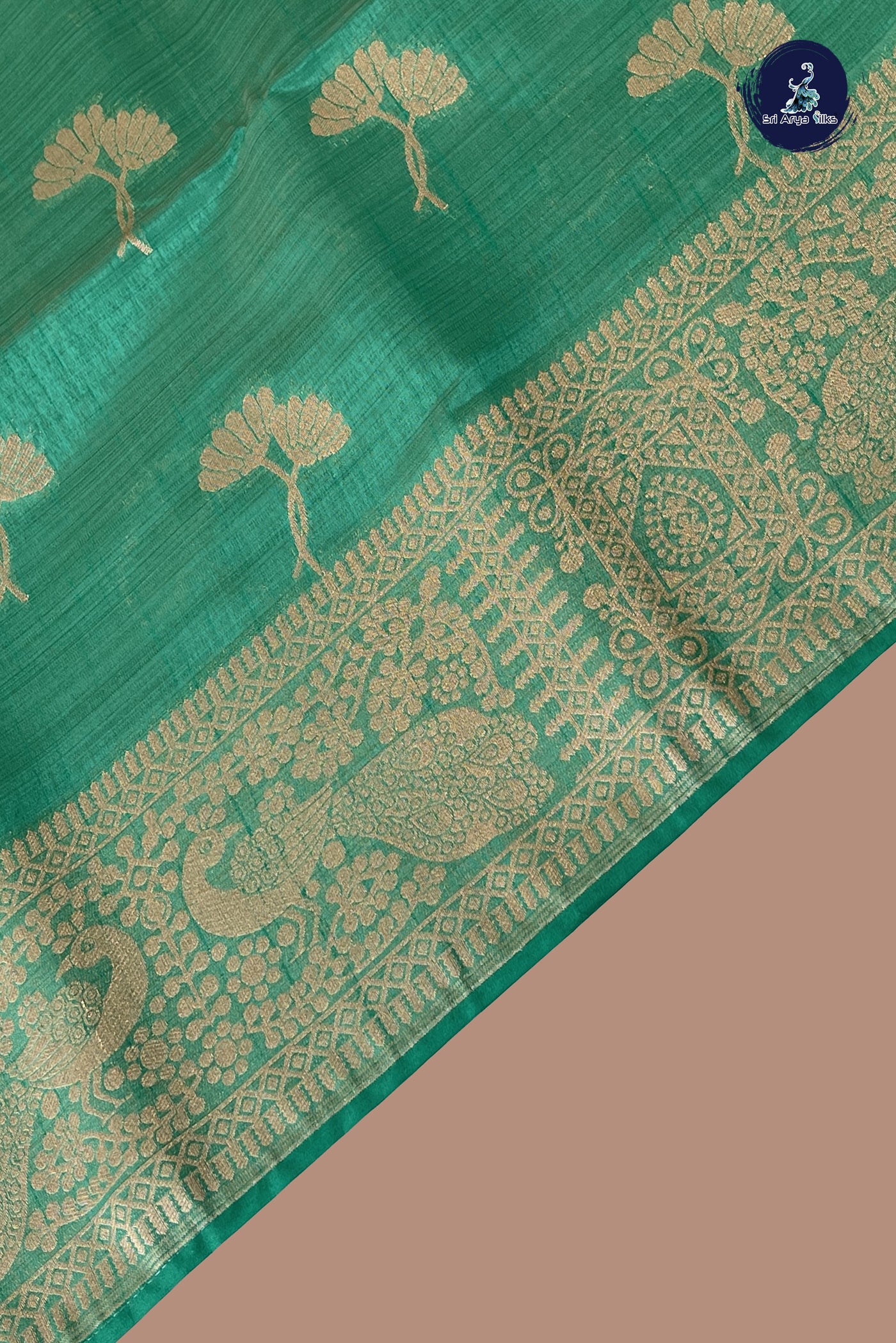 Green Semi Tussar Saree With Zari Buttas Pattern