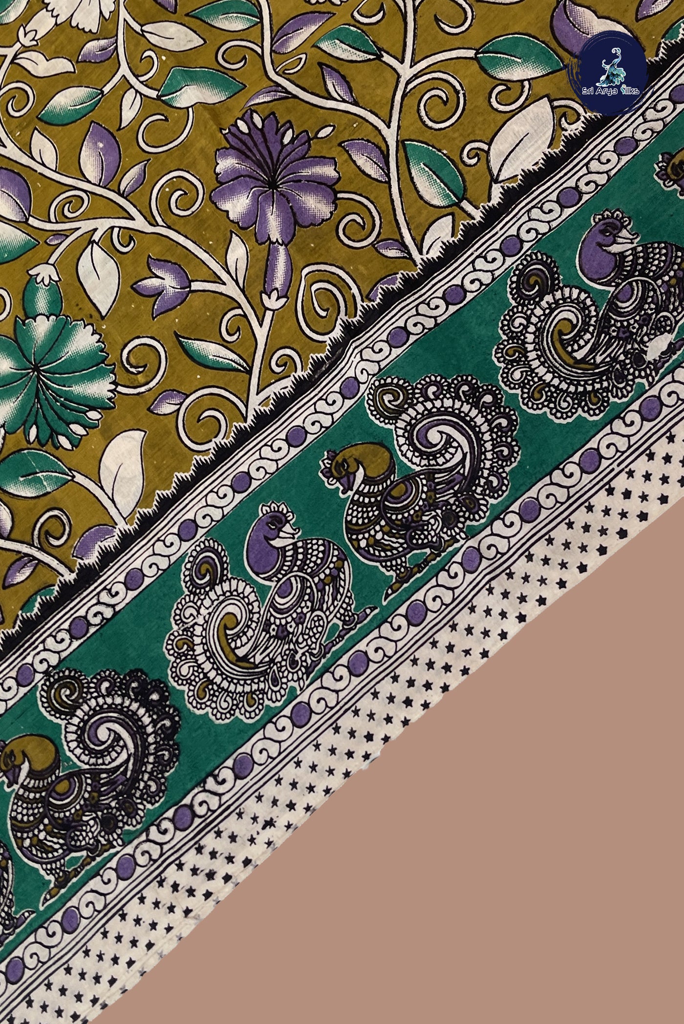 Mehendi Green Semi Silk Saree With Pichwai Print Pattern