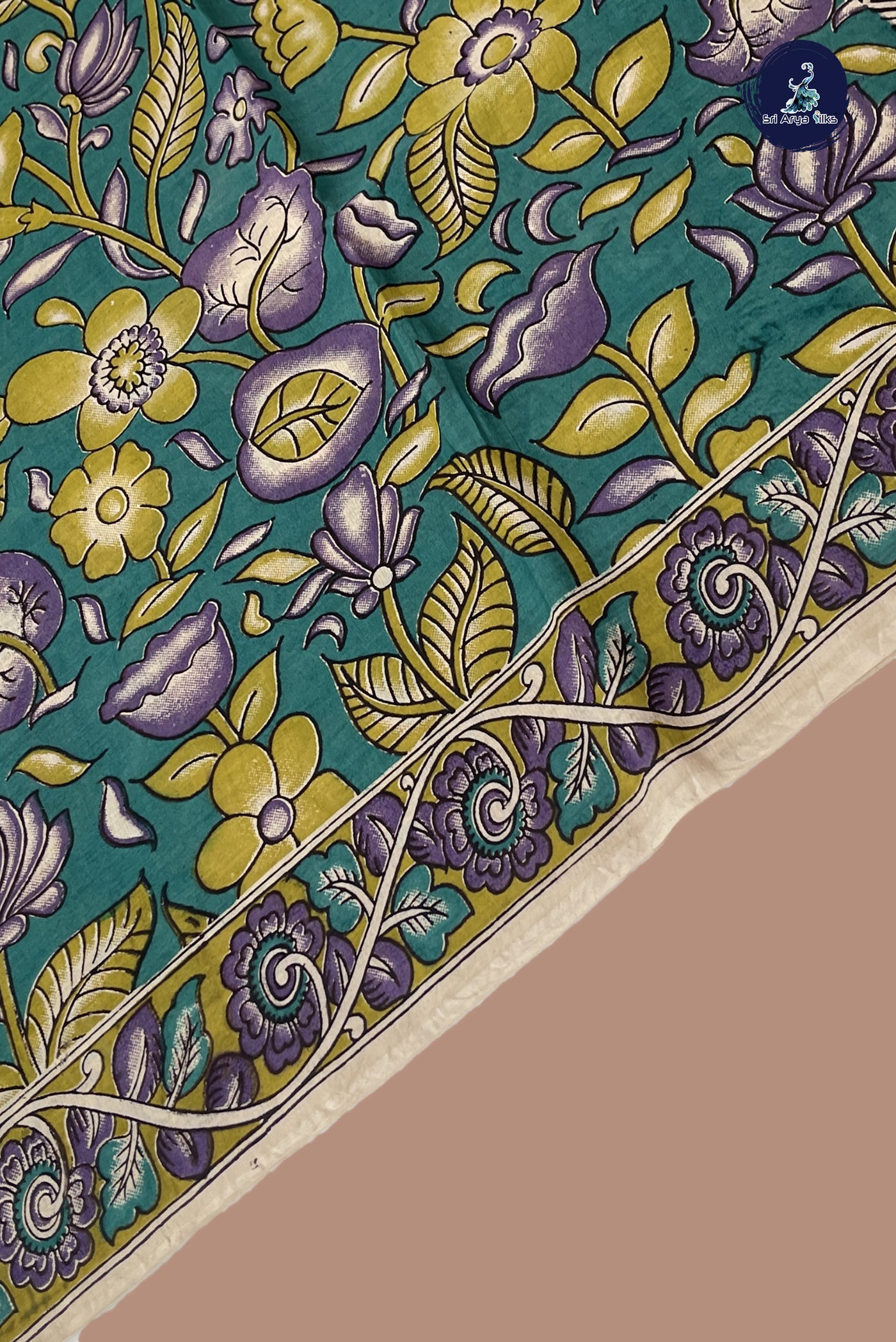 Teal Semi Silk Saree With Pichwai Print Pattern