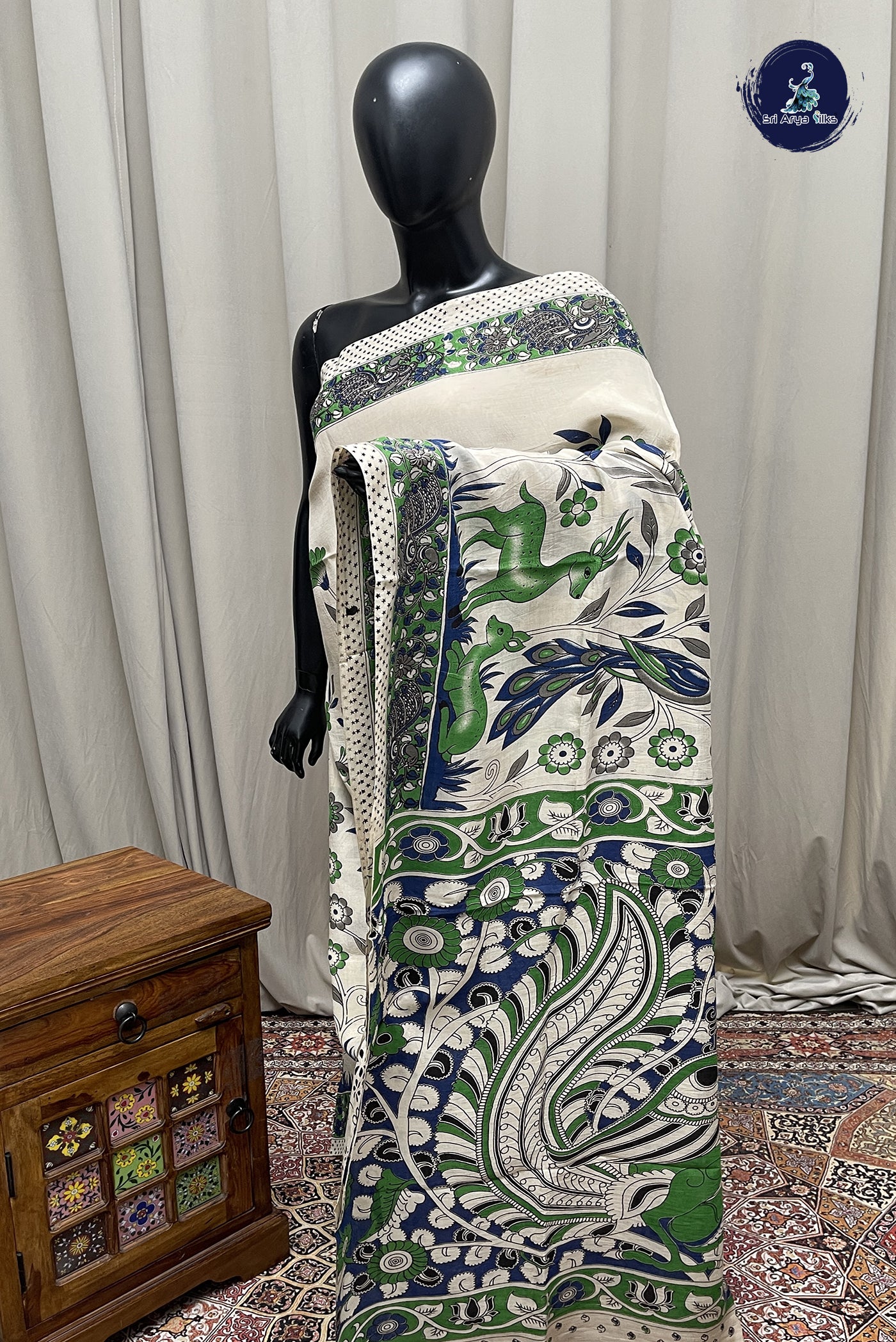 Off White Semi Silk Saree With Pichwai Print Pattern