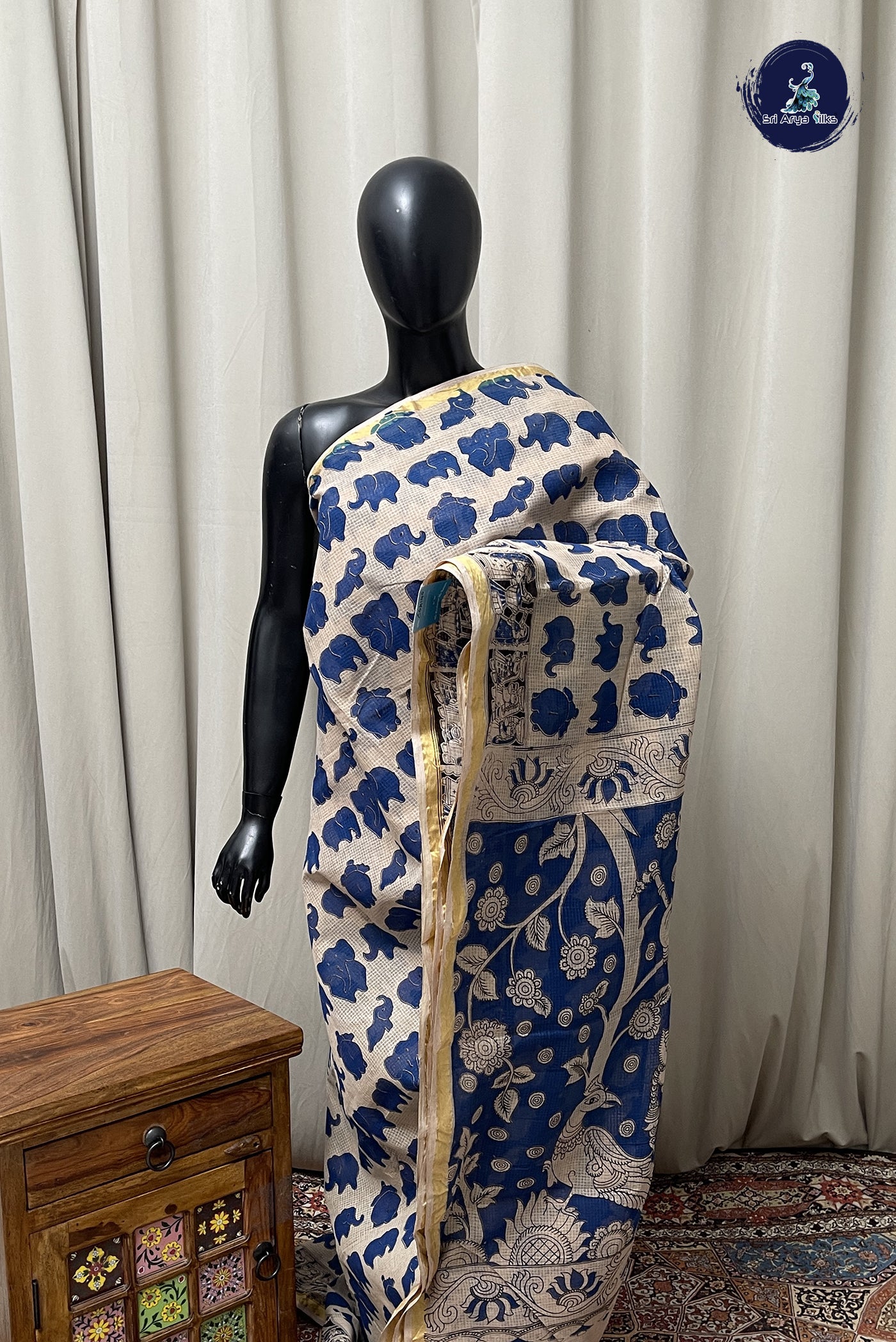 Beige Kota Saree With Printed Pattern