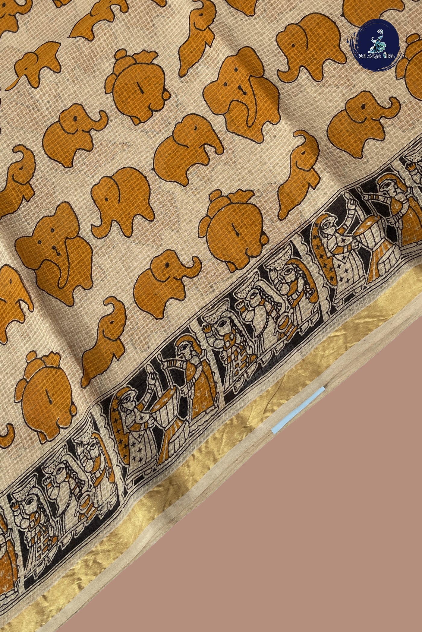 Beige Kota Saree With Printed Pattern