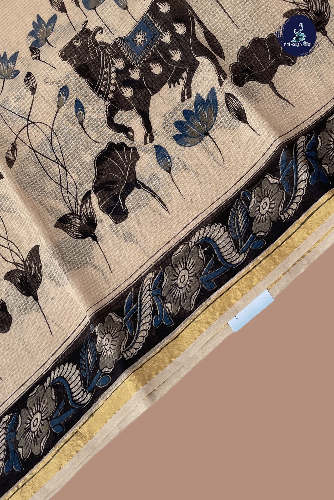 Beige Kota Saree With Printed Pattern