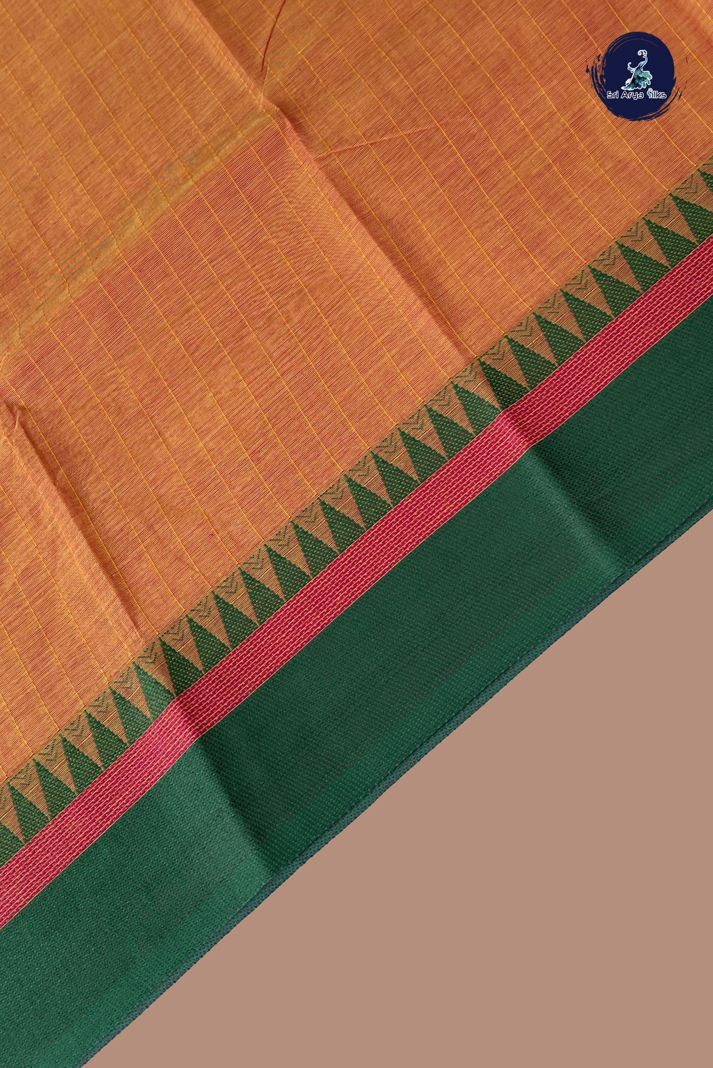 Light Orange Kanchi Cotton Saree With Stripes Pattern