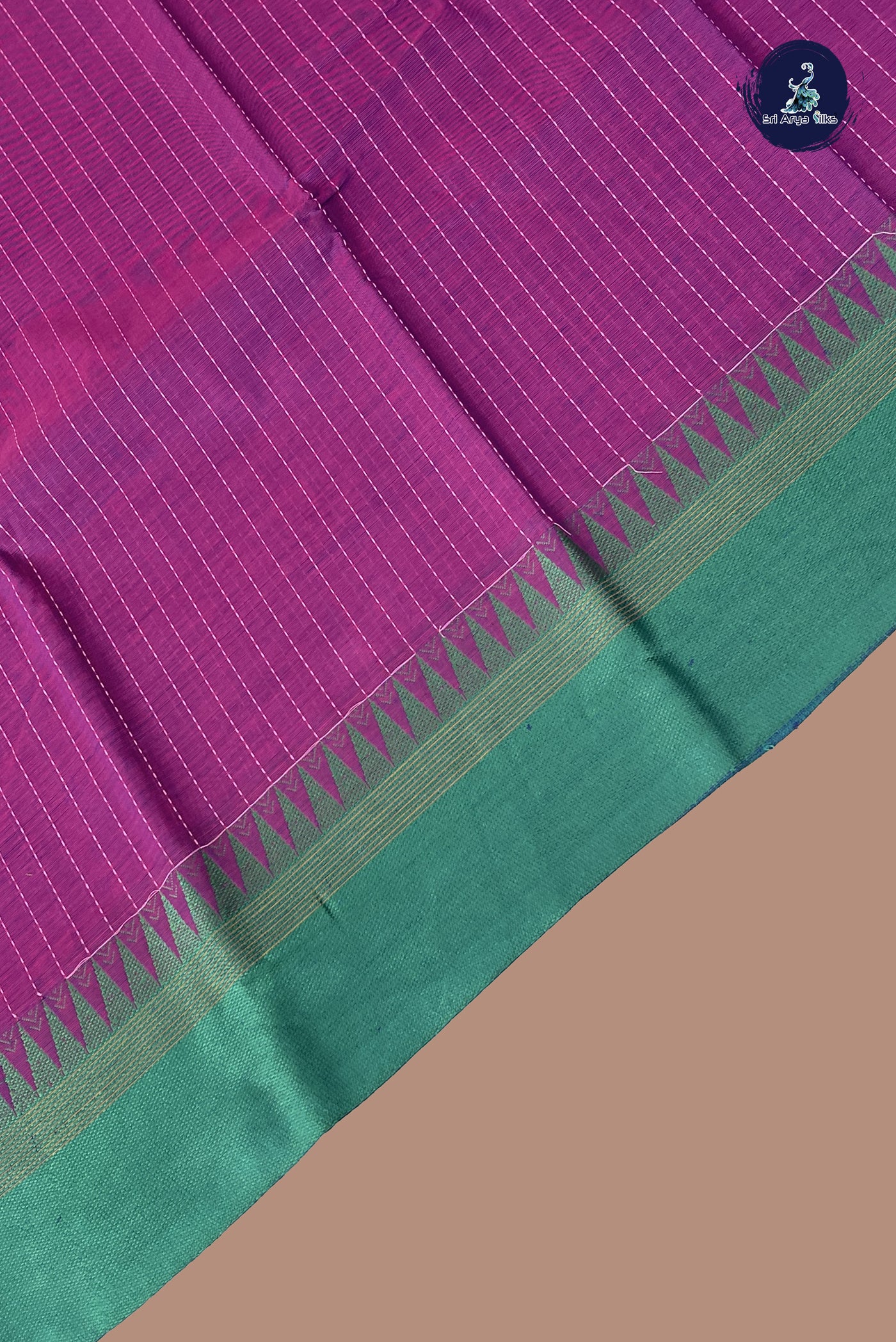 Purple Kanchi Cotton Saree With Stripes Pattern