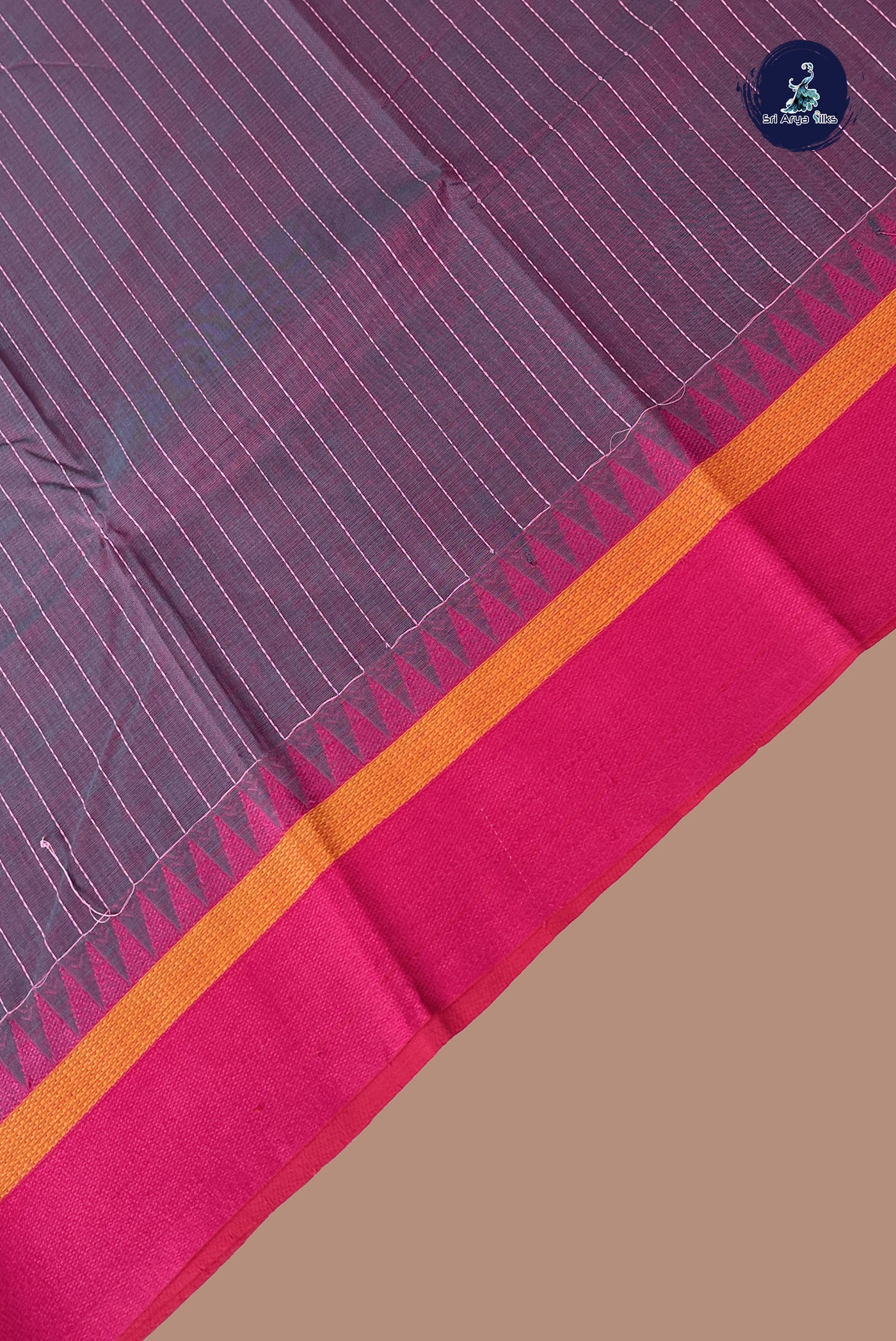 Lavender Kanchi Cotton Saree With Stripes Pattern