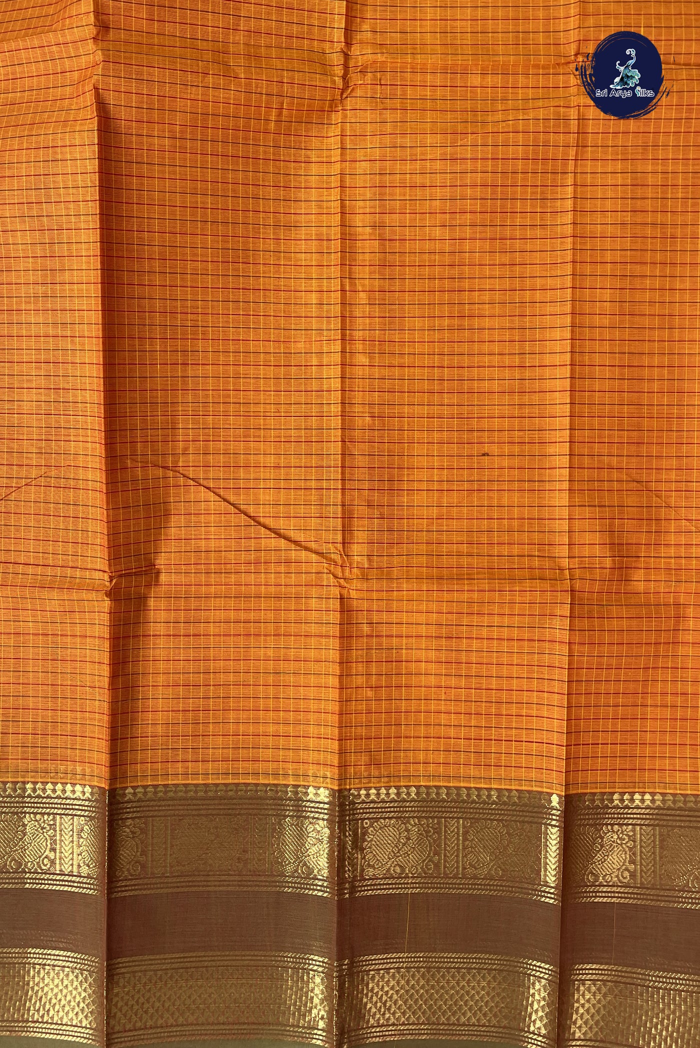 Orange Kanchi Cotton Saree With Checked Pattern