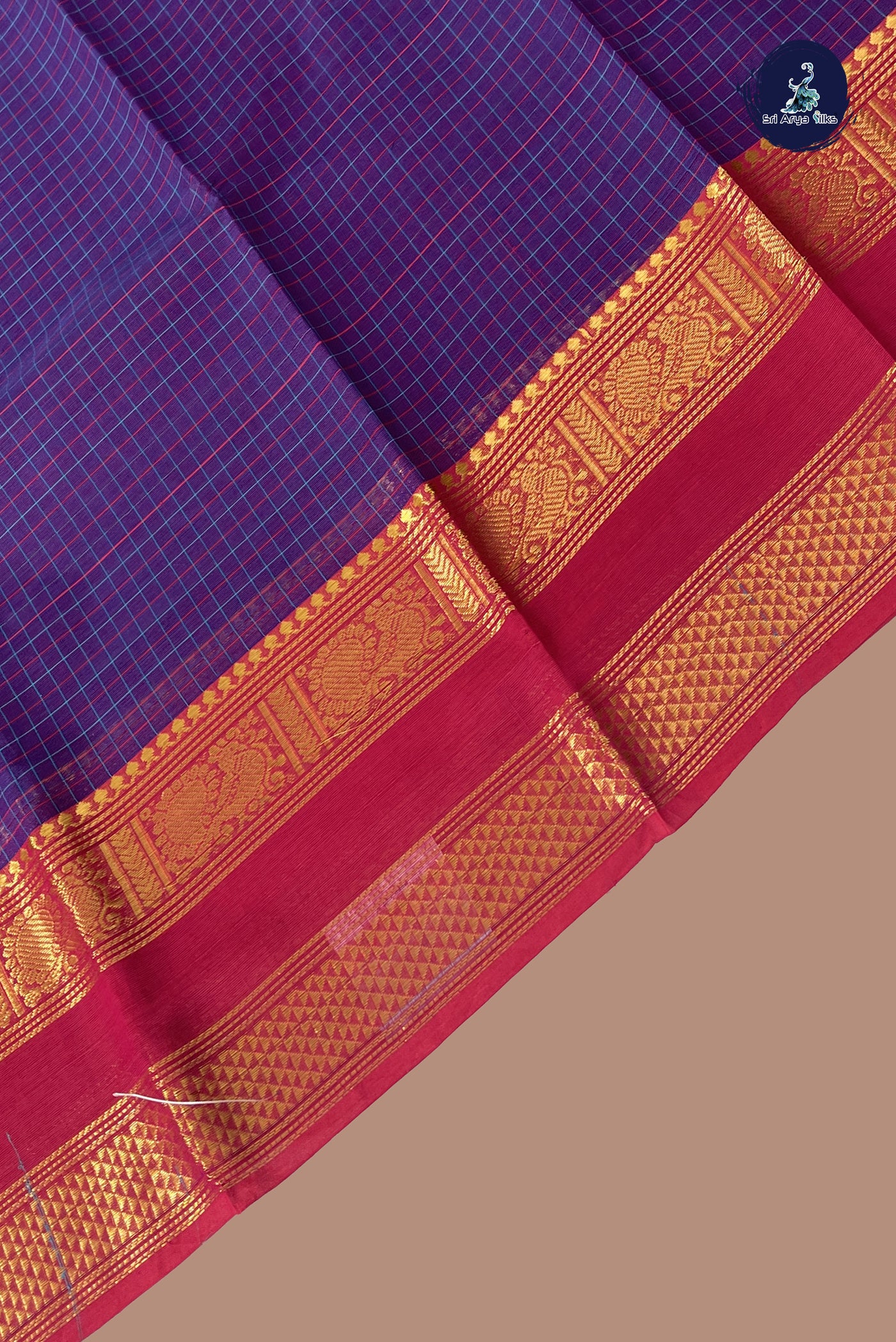 Violet Kanchi Cotton Saree With Checked Pattern