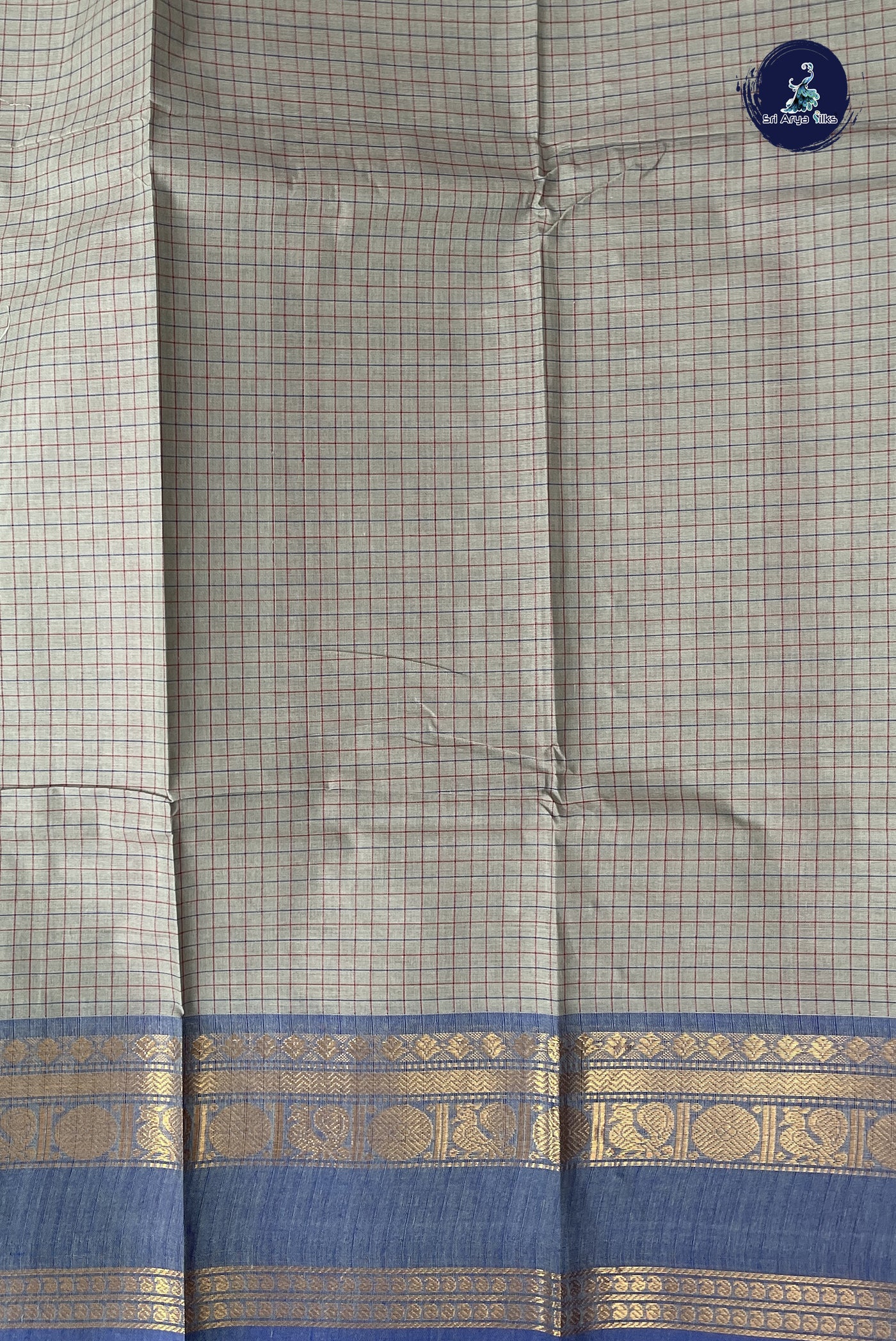Grey Kanchi Cotton Saree With Checked Pattern
