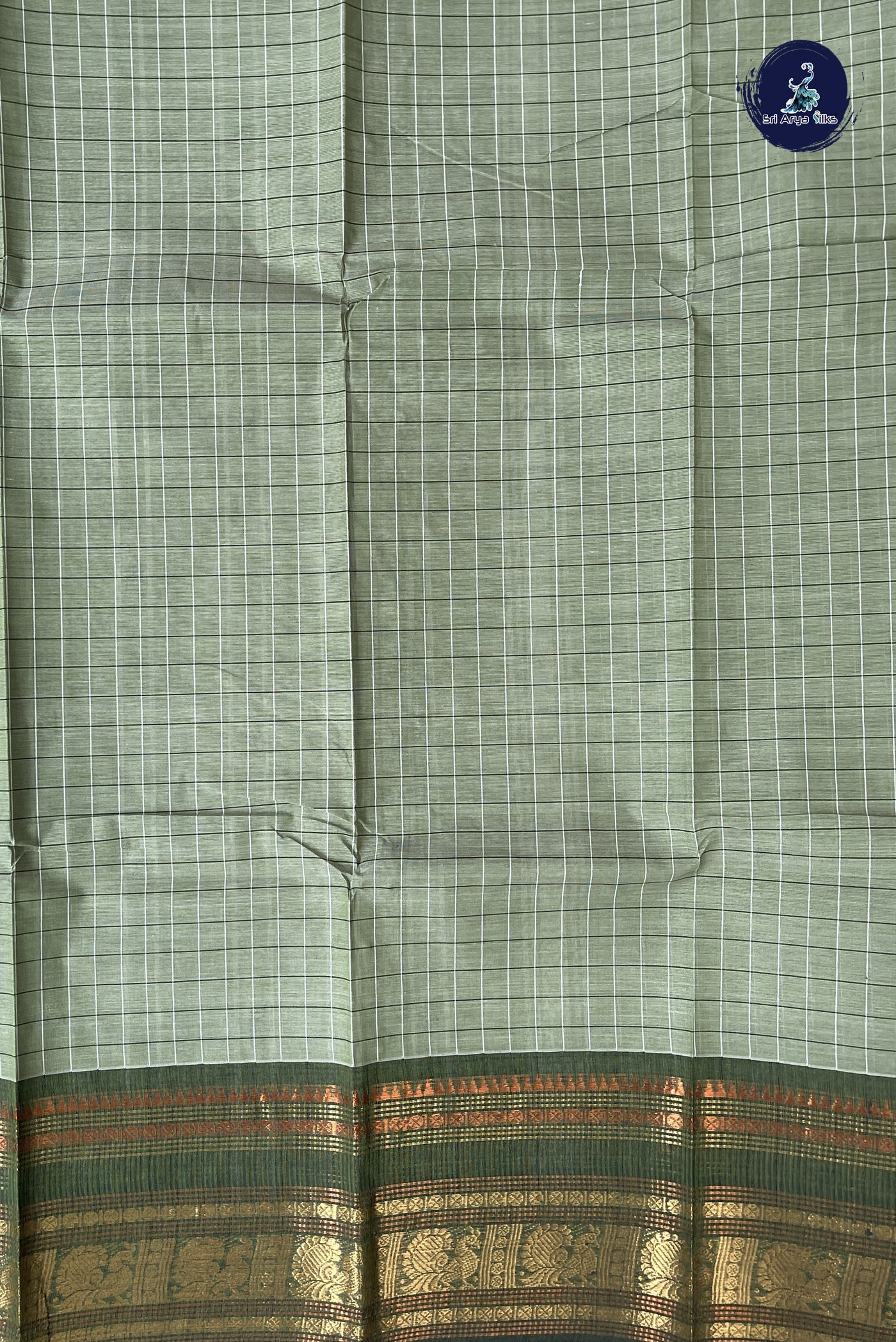 Green Kanchi Cotton Saree With Checked Pattern