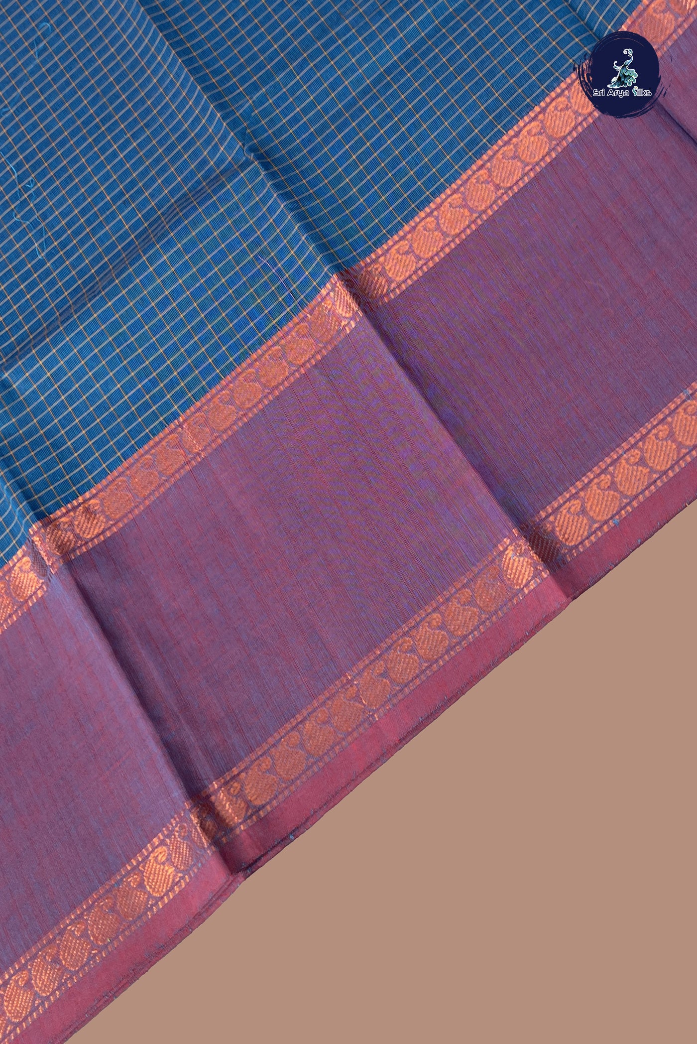 Blue Kanchi Cotton Saree With Checked Pattern
