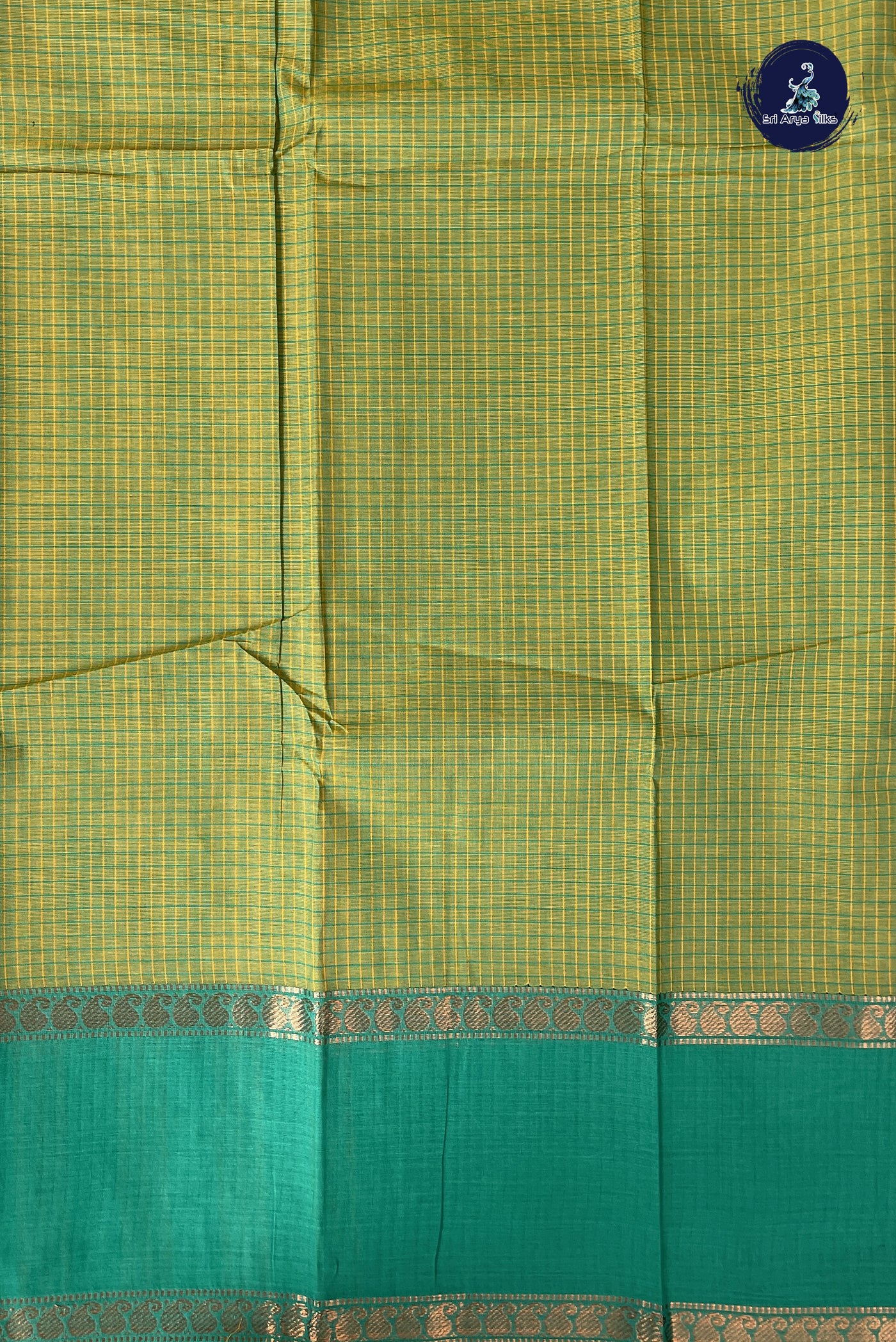 Green Kanchi Cotton Saree With Checked Pattern