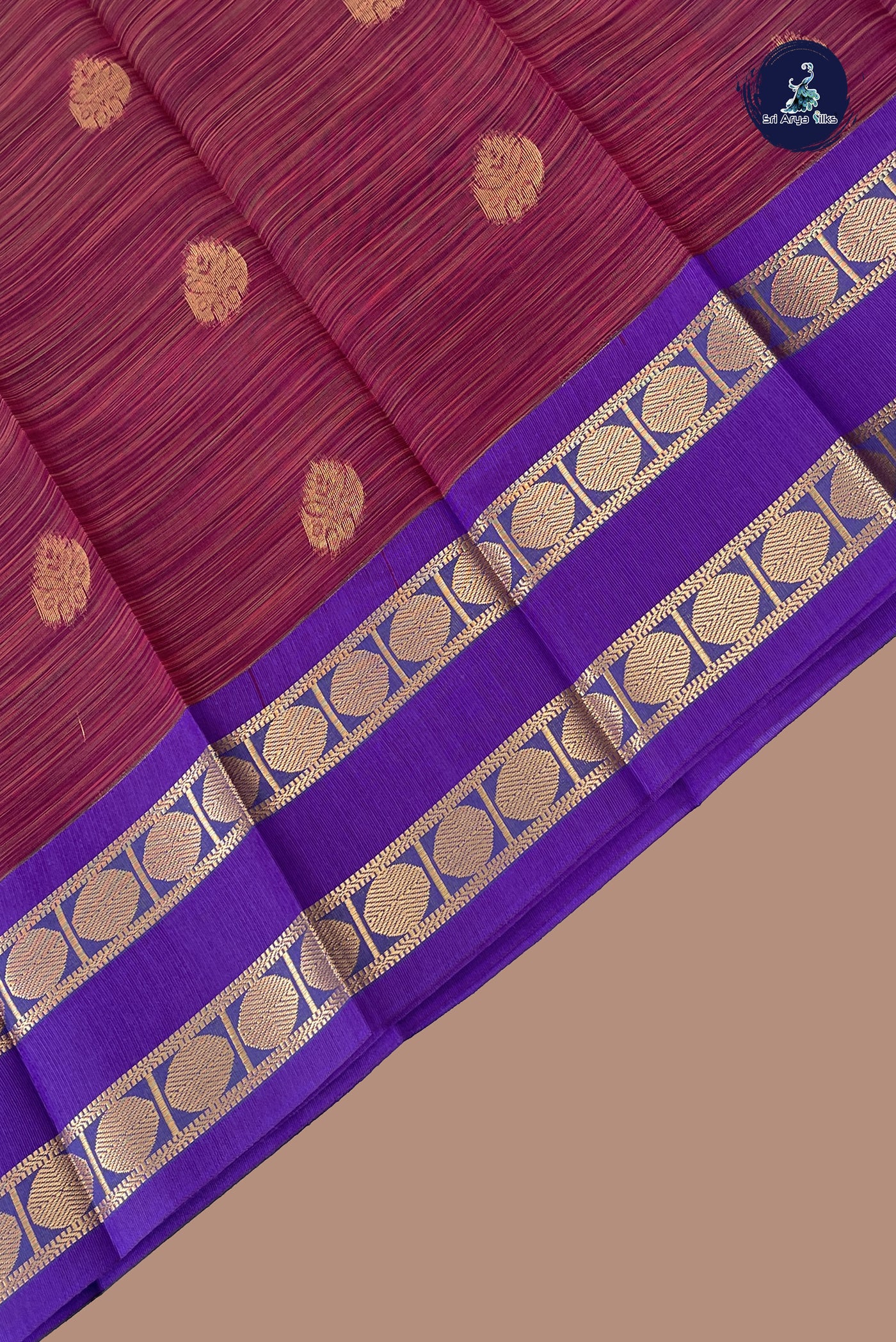 Purple Budget Semi Silk Cotton Saree With Zari Buttas Pattern