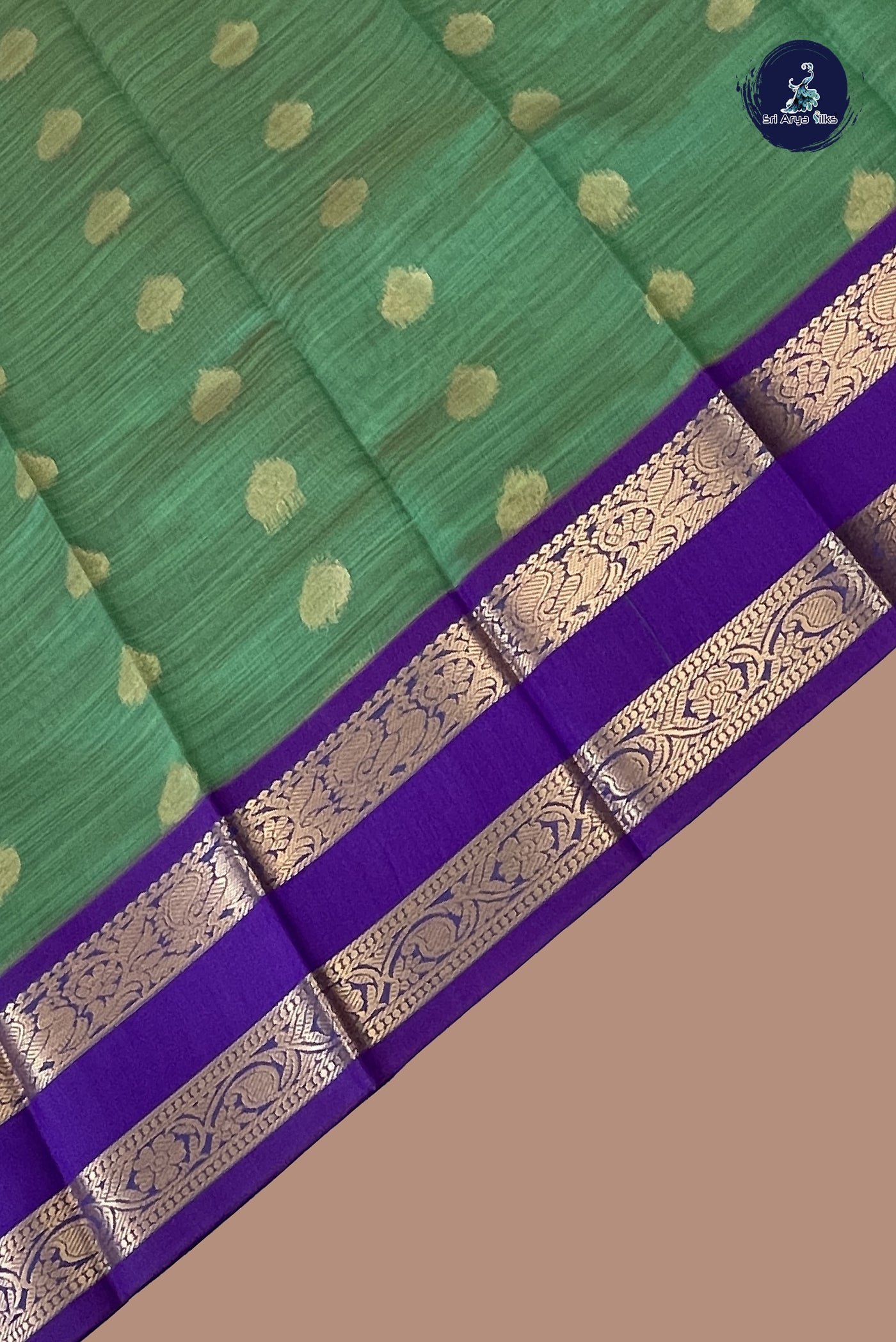 Green Budget Semi Silk Cotton Saree With Zari Buttas Pattern