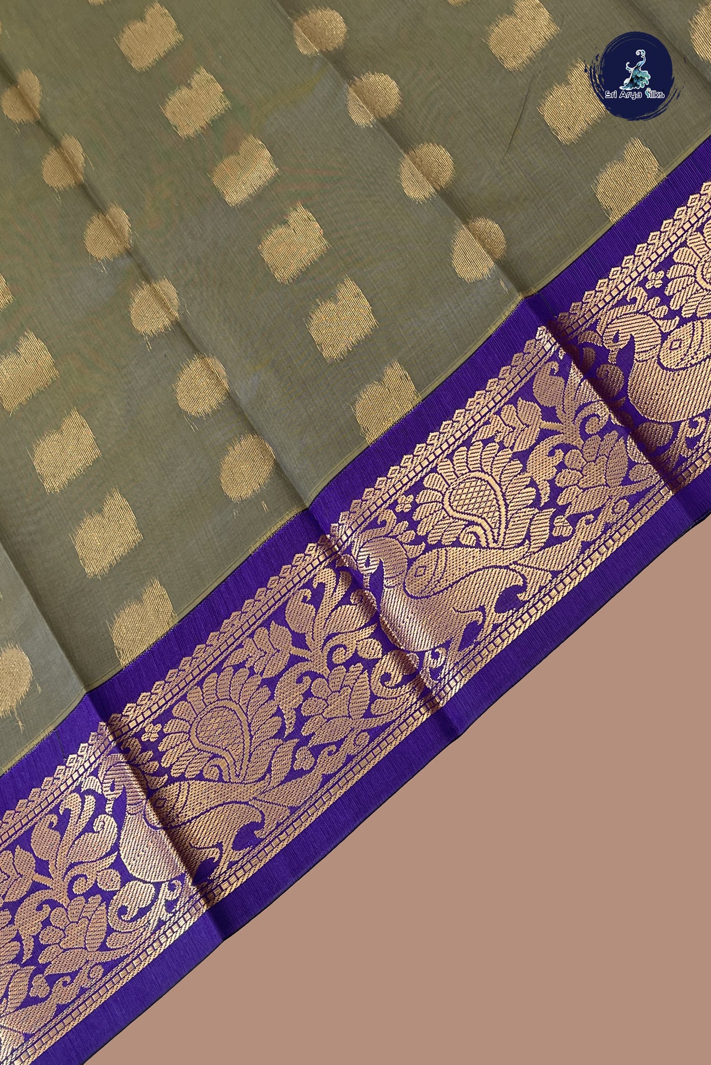 Grey Budget Semi Silk Cotton Saree With Zari Buttas Pattern