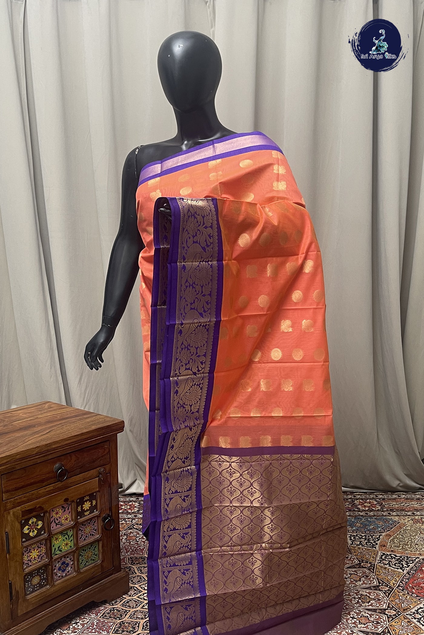 Orange Budget Semi Silk Cotton Saree With Zari Buttas Pattern