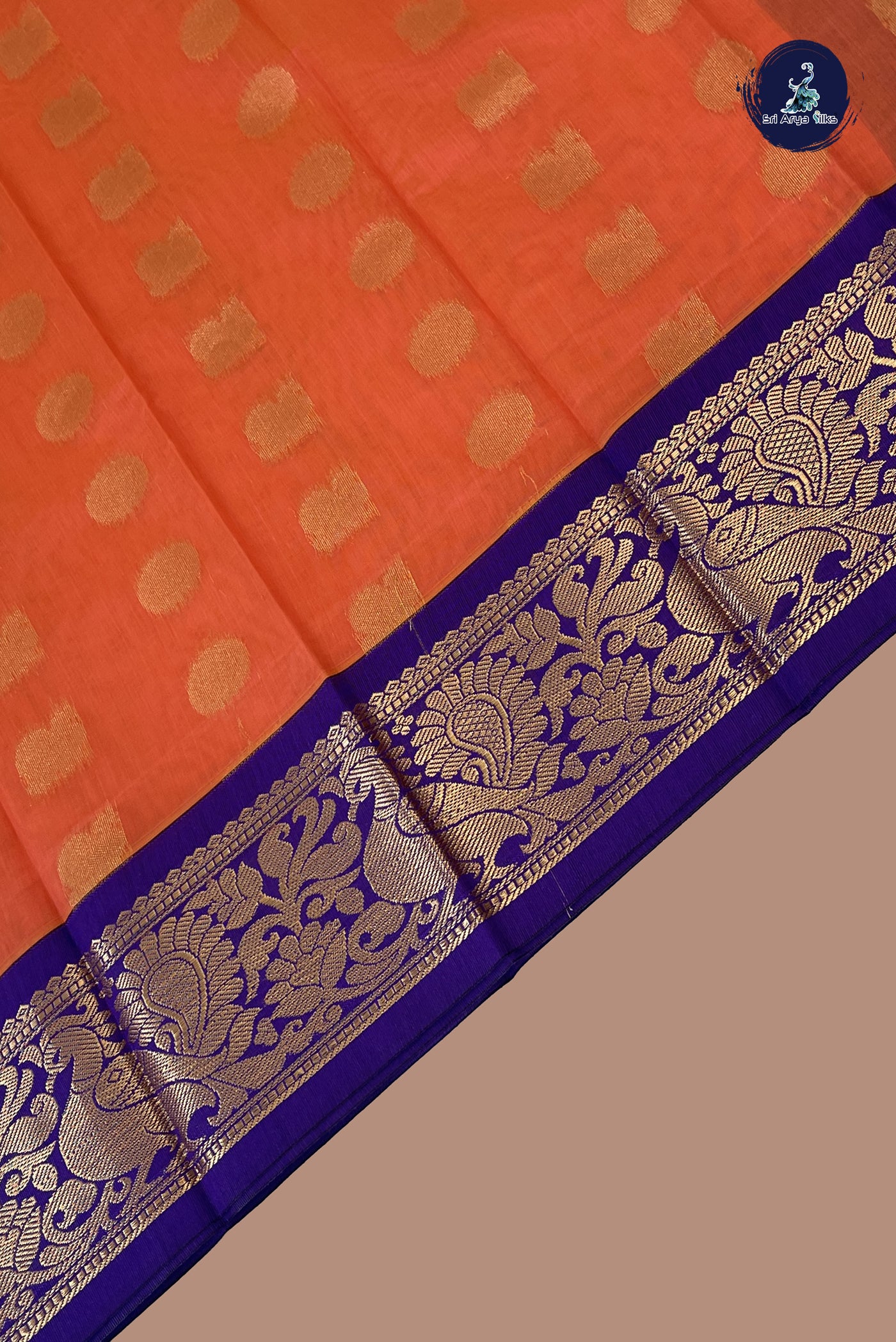 Orange Budget Semi Silk Cotton Saree With Zari Buttas Pattern