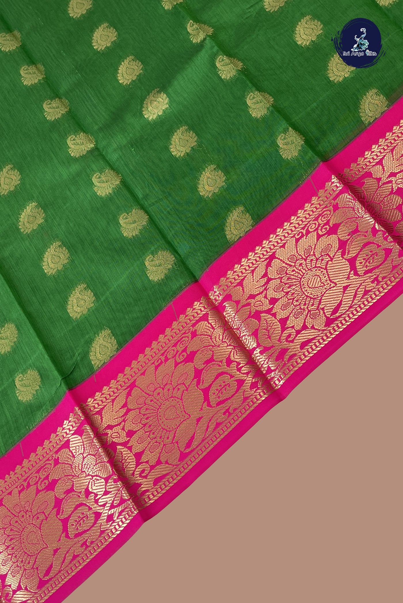 Green Budget Semi Silk Cotton Saree With Zari Buttas Pattern