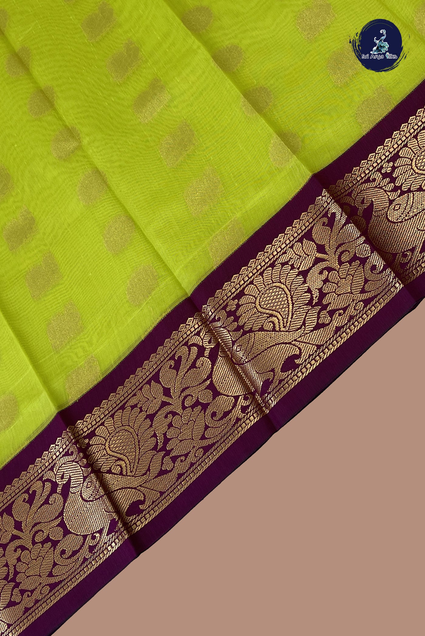 Flurocent Green Budget Semi Silk Cotton Saree With Zari Buttas Pattern