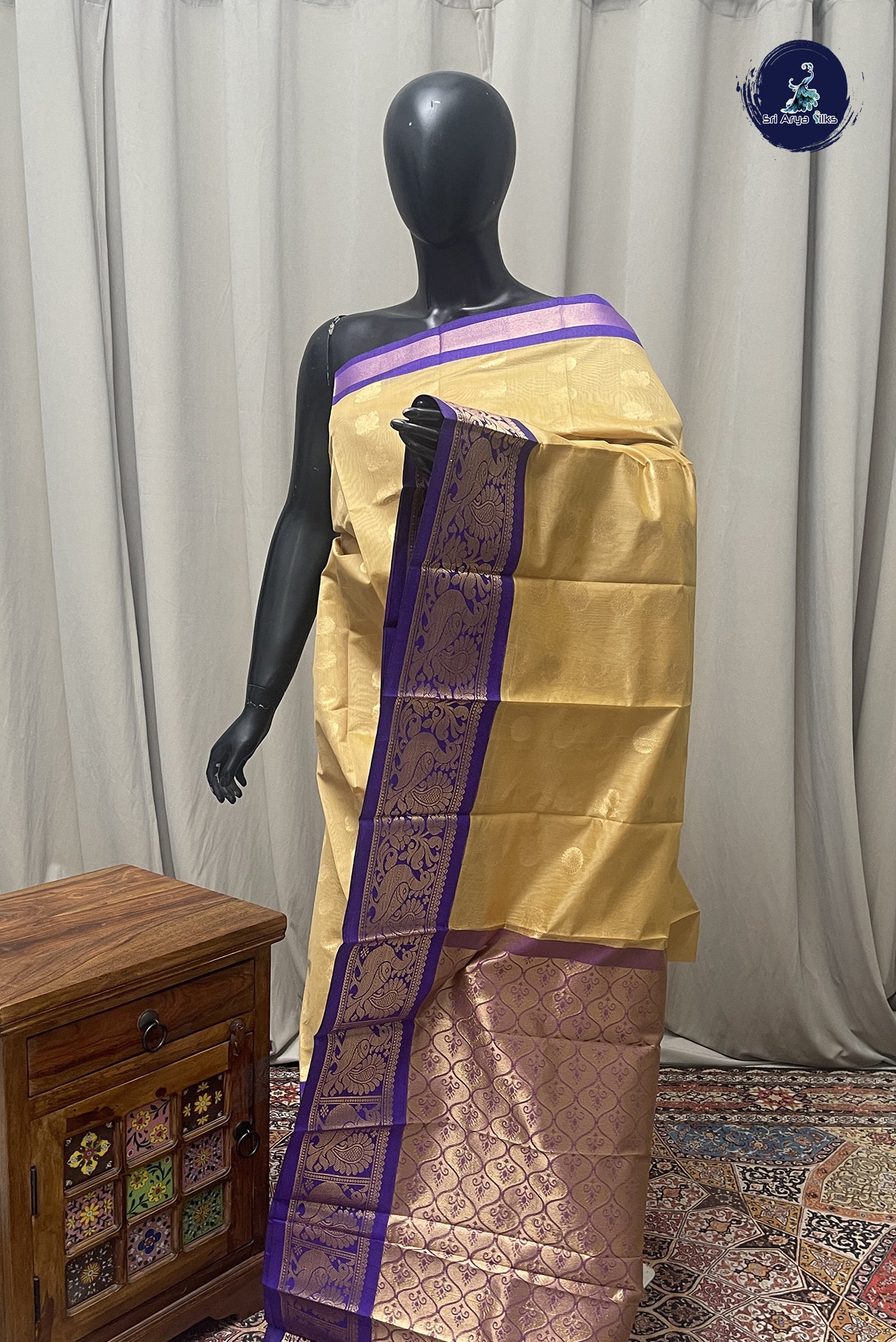Beige Budget Semi Silk Cotton Saree With Zari Buttas Pattern