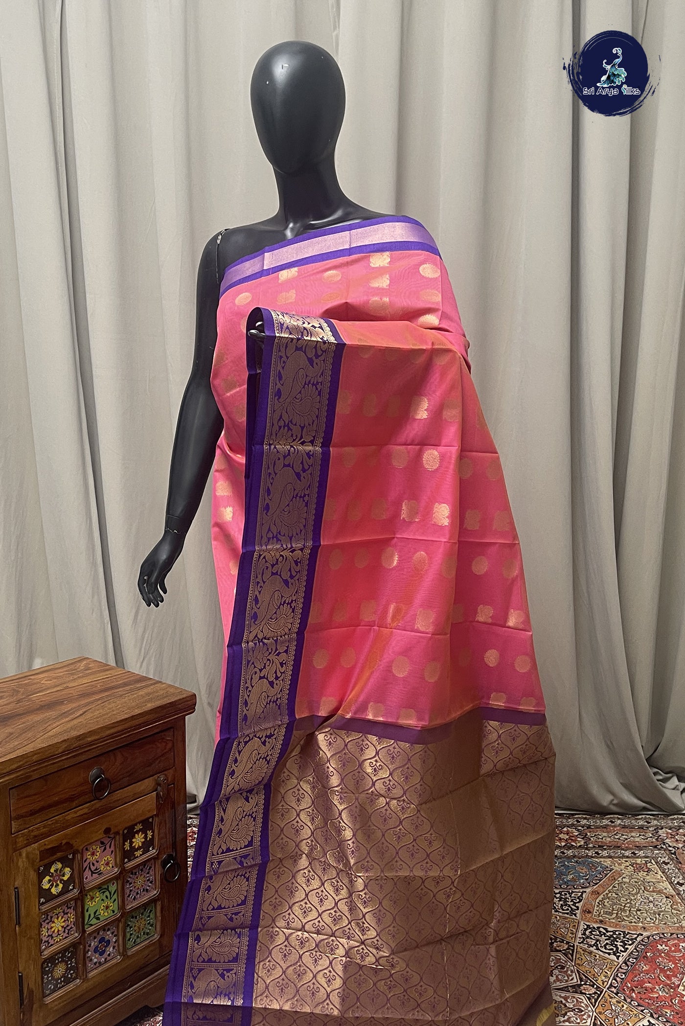 Pink Budget Semi Silk Cotton Saree With Zari Buttas Pattern