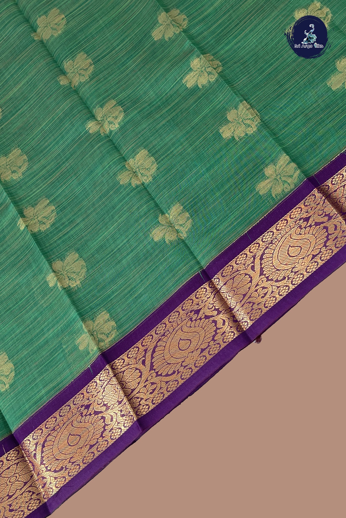 Green Budget Semi Silk Cotton Saree With Zari Buttas Pattern