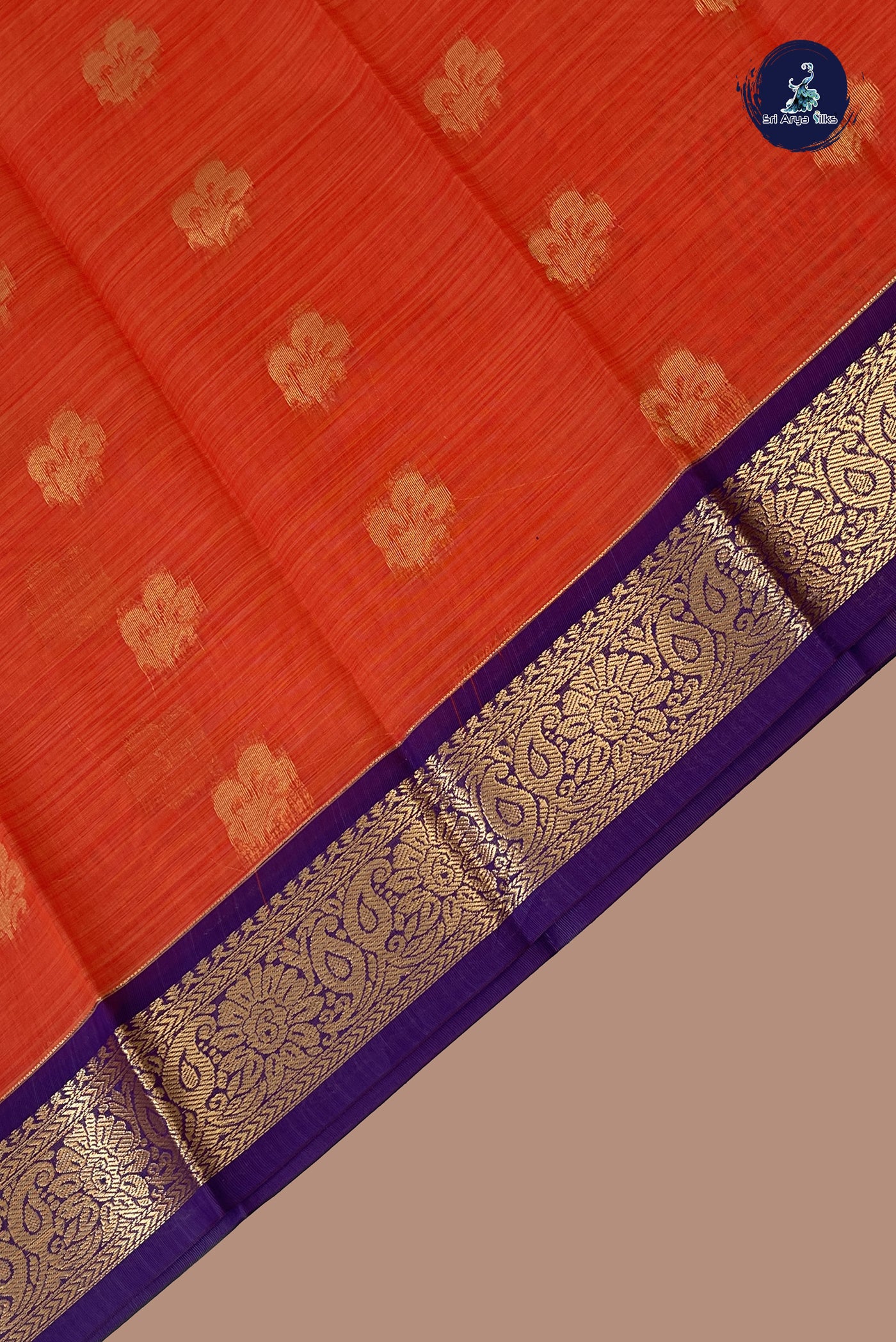 Orange Budget Semi Silk Cotton Saree With Zari Buttas Pattern