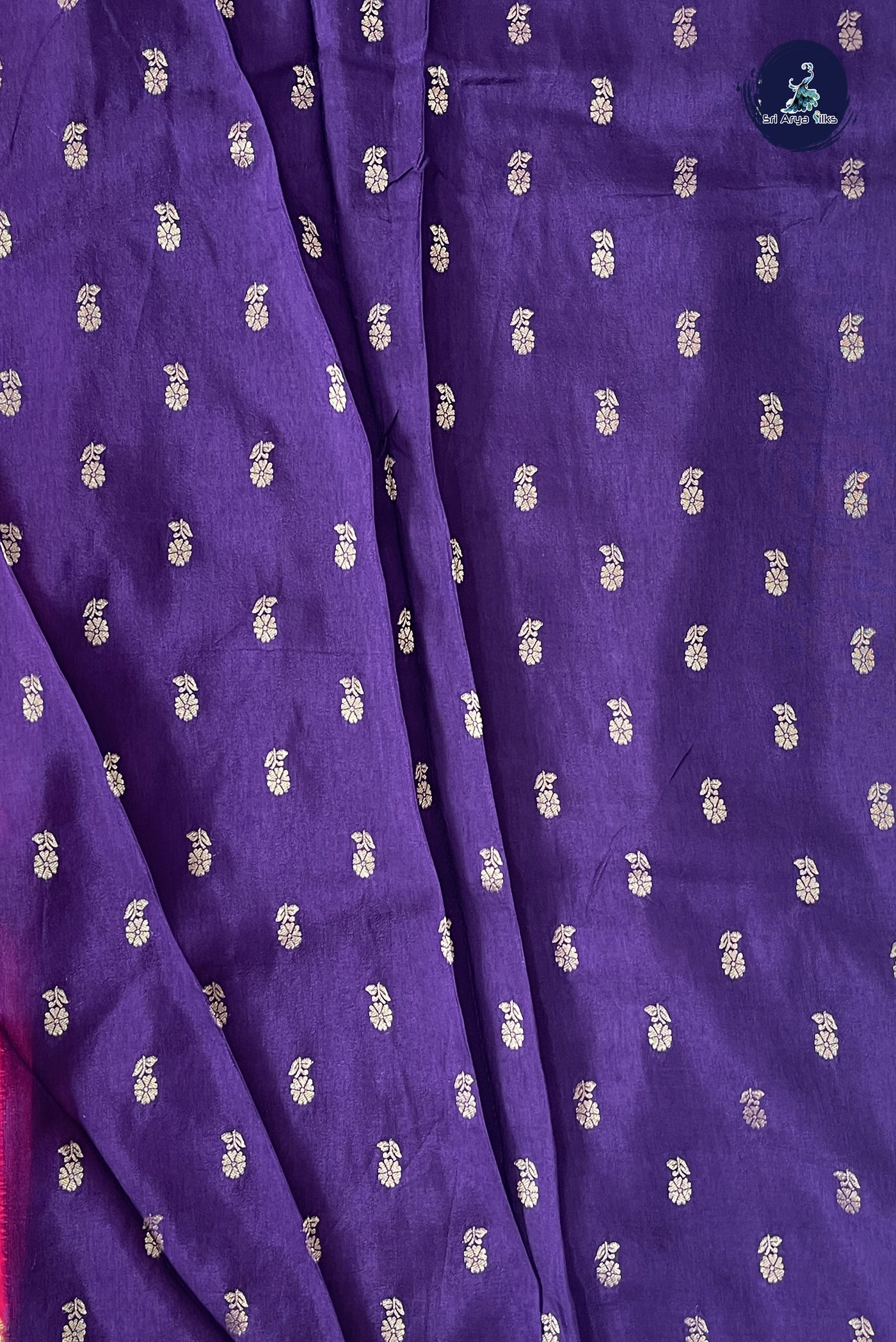 Dark Pink Semi Banarasi Saree With Zari Buttas Pattern