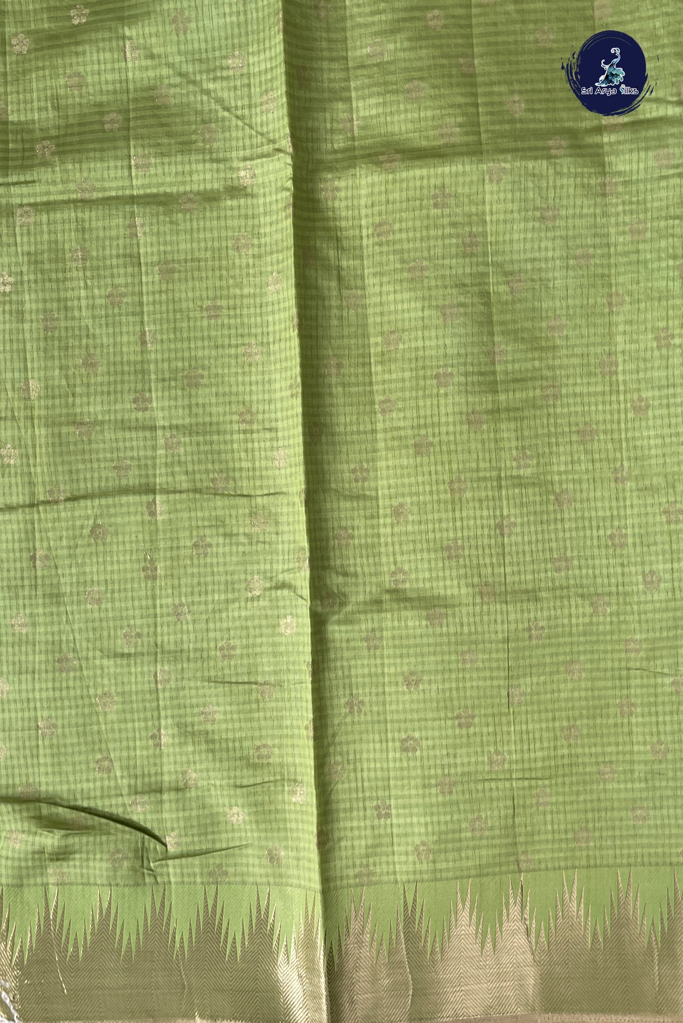 Light Green Semi Tussar Saree With Zari Buttas Pattern