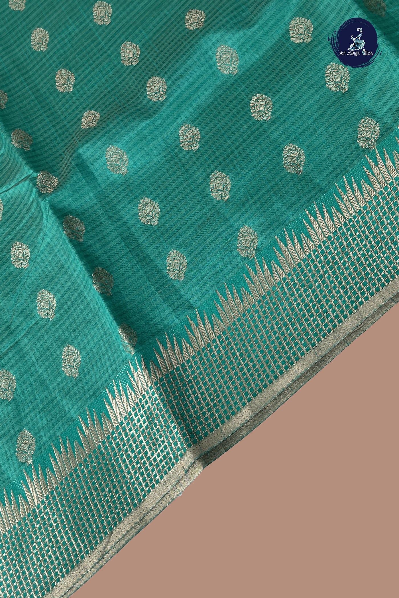 Green Semi Tussar Saree With Zari Buttas Pattern