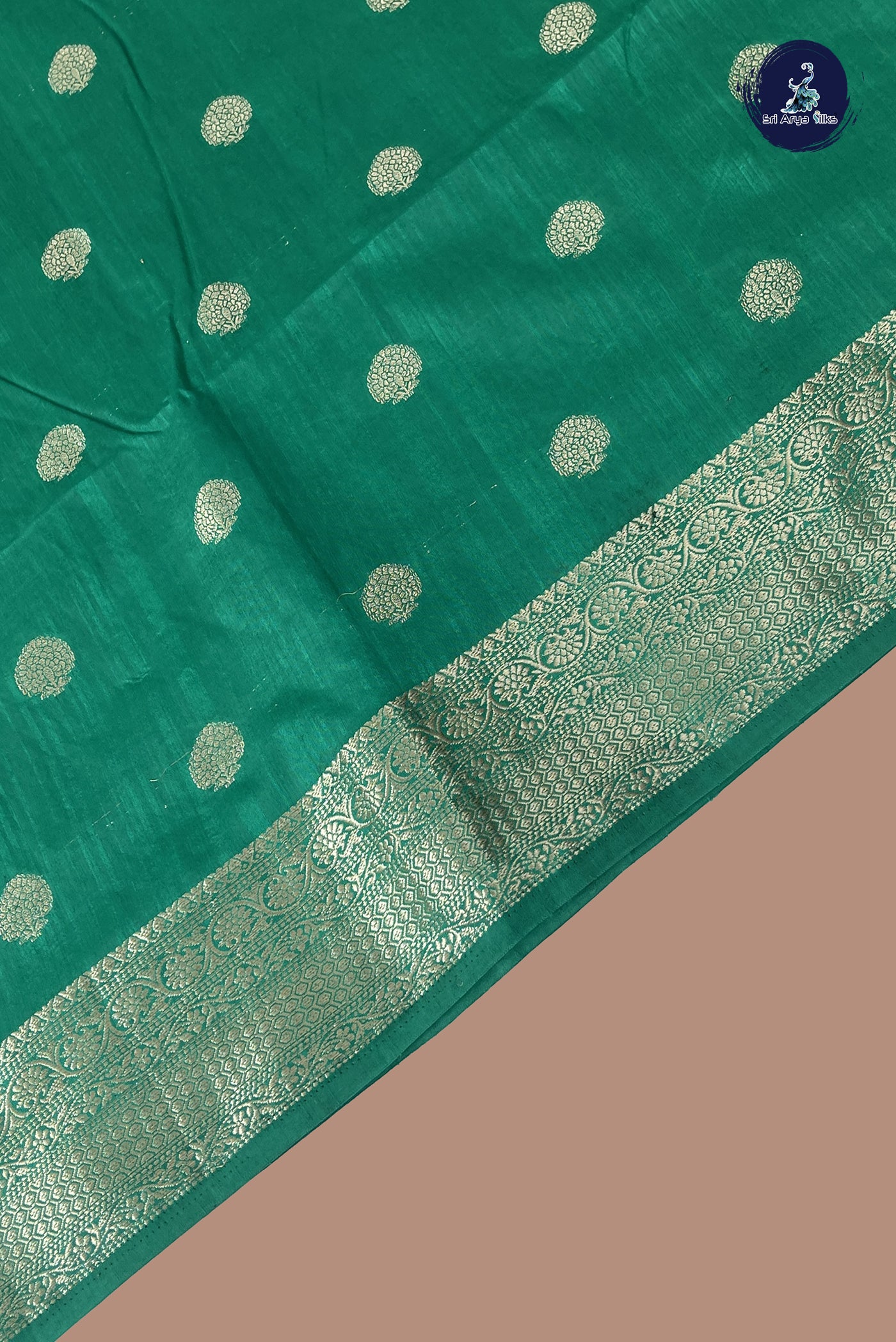 Green Semi Tussar Saree With Zari Buttas Pattern