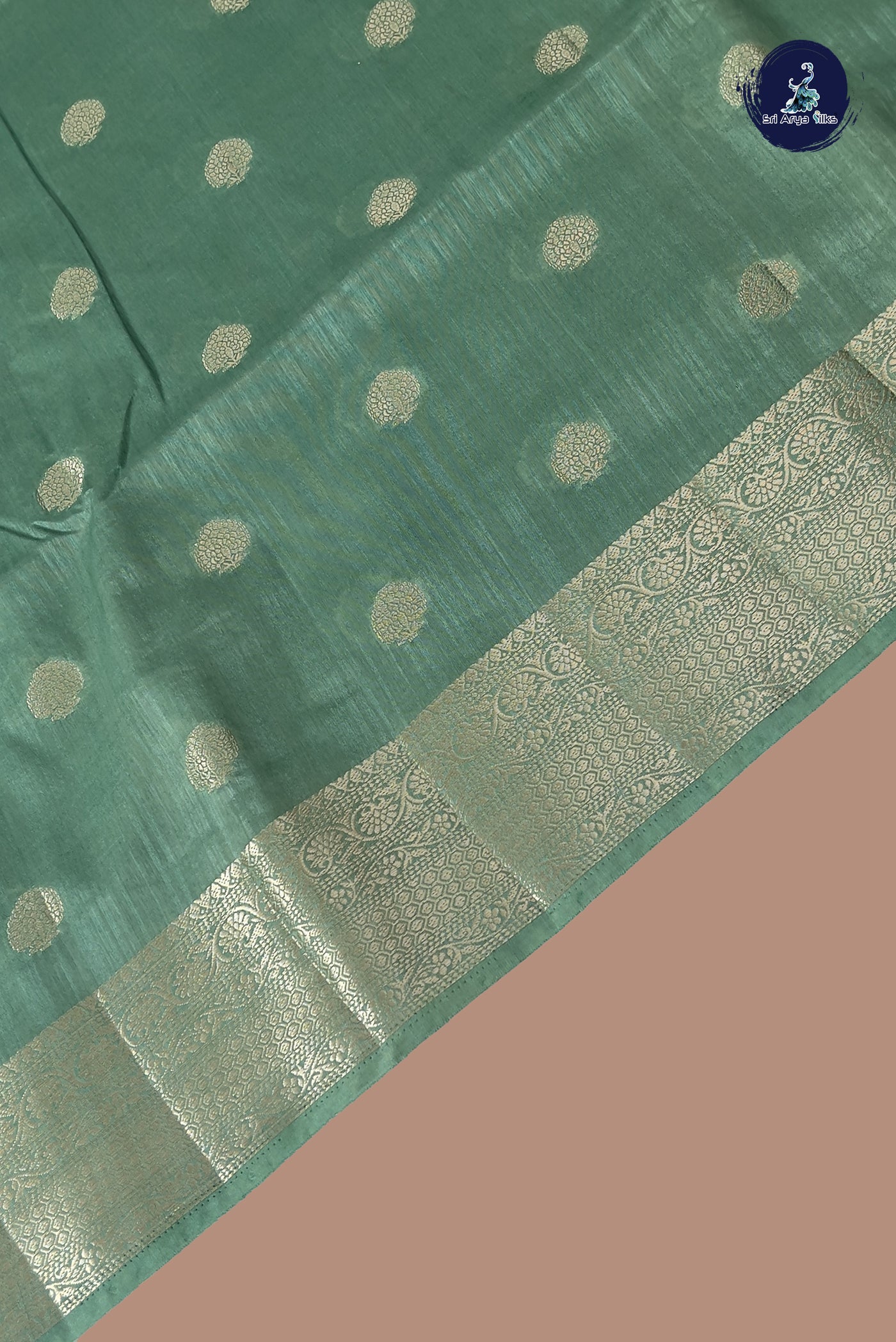 Pastel Green Semi Tussar Saree With Zari Buttas Pattern