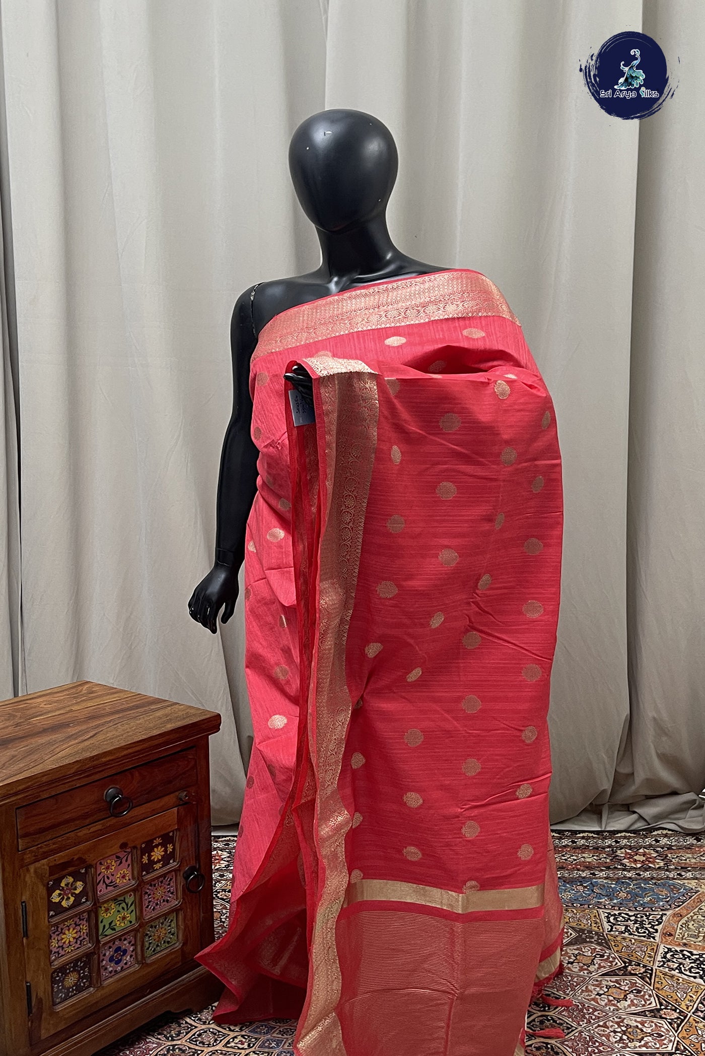 Pink Semi Tussar Saree With Zari Buttas Pattern