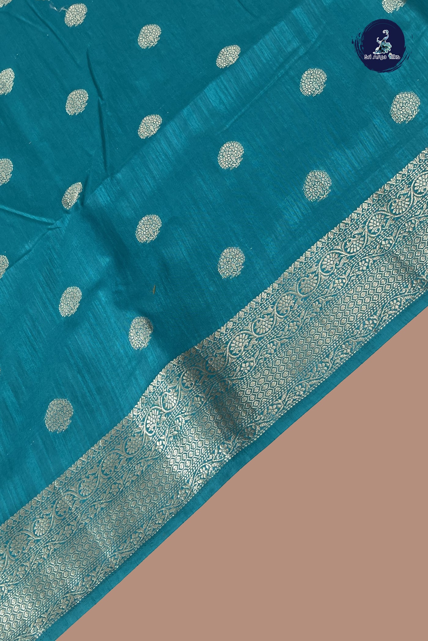 Teal Blue Semi Tussar Saree With Zari Buttas Pattern