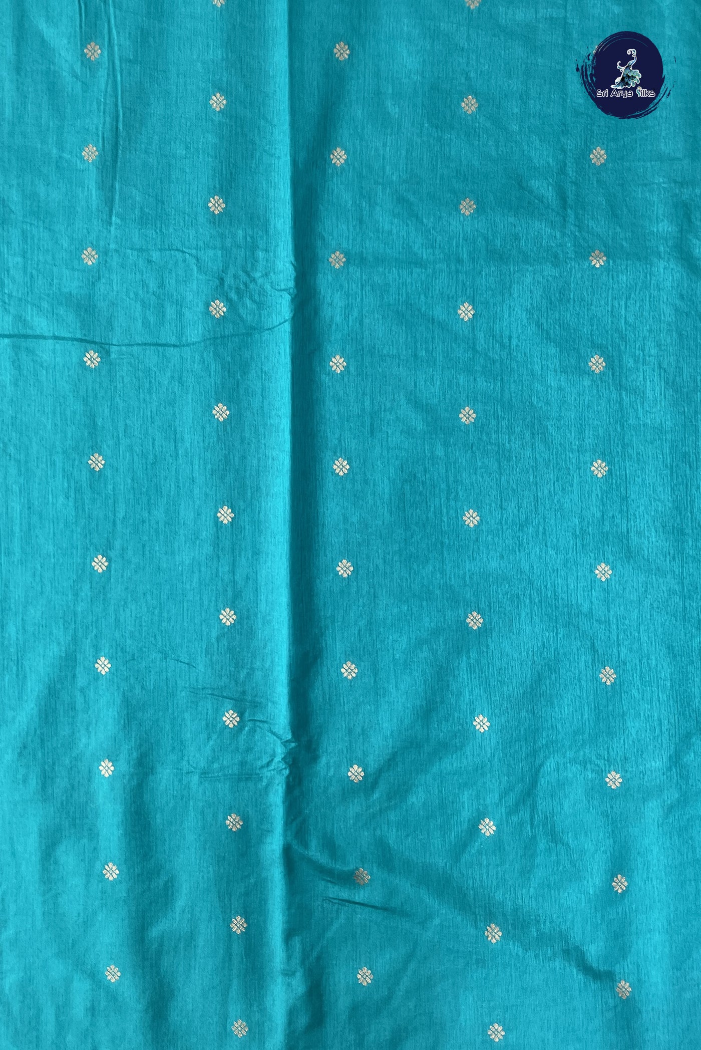 Teal Blue Semi Tussar Saree With Zari Buttas Pattern