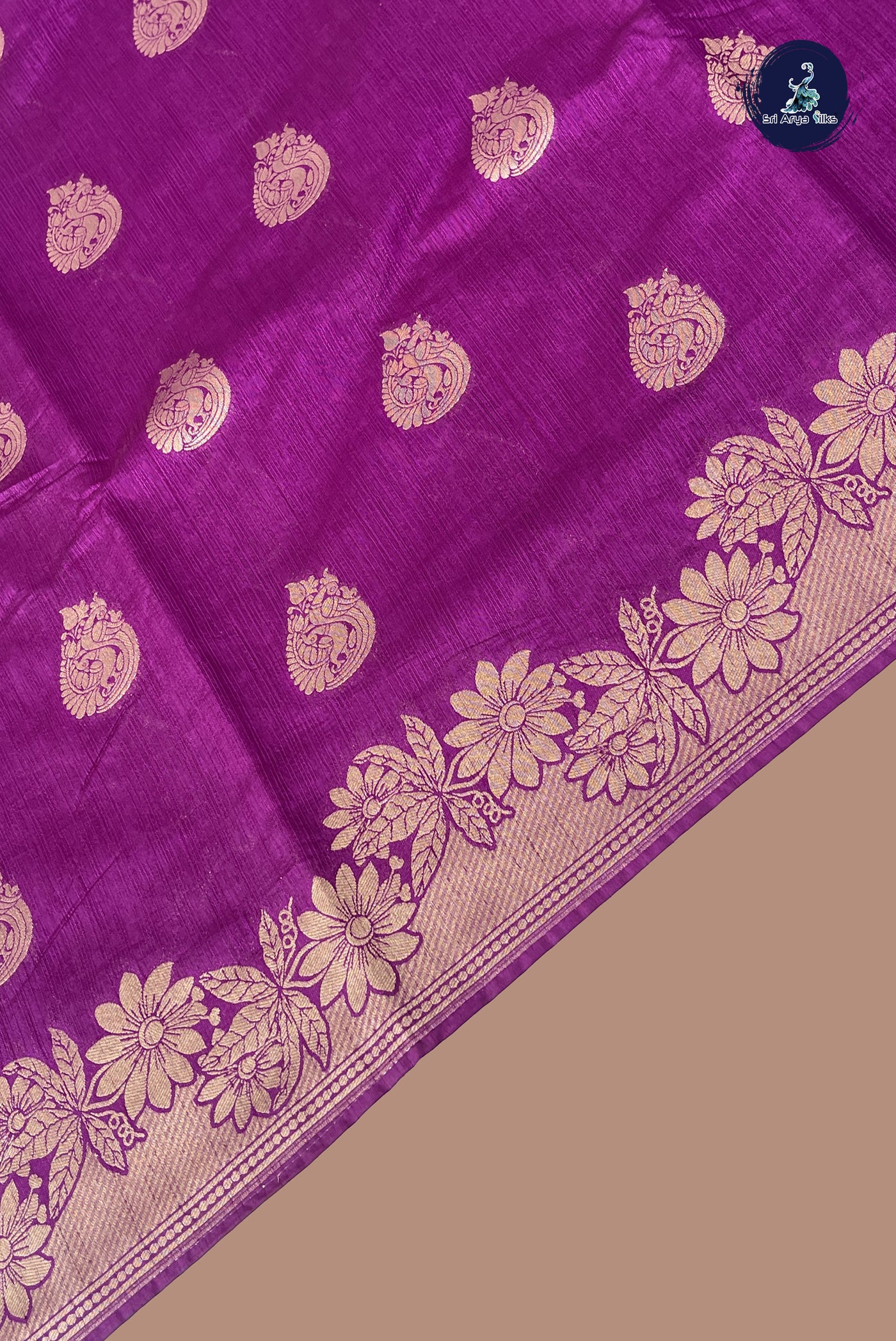 Purple Semi Tussar Saree With Zari Buttas Pattern