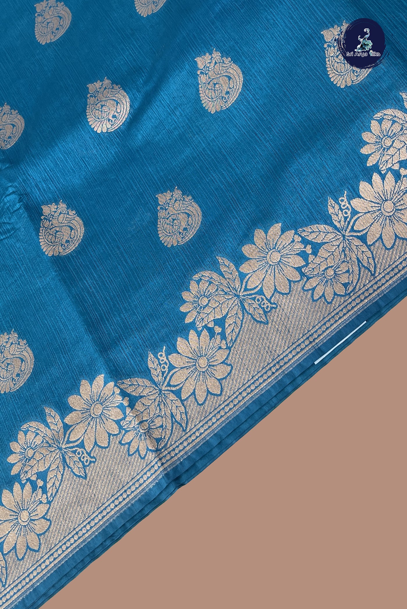 Peacock Blue Semi Tussar Saree With Zari Buttas Pattern