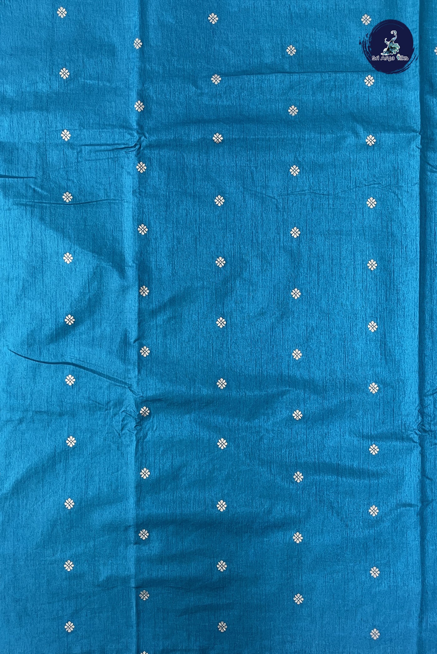 Peacock Blue Semi Tussar Saree With Zari Buttas Pattern