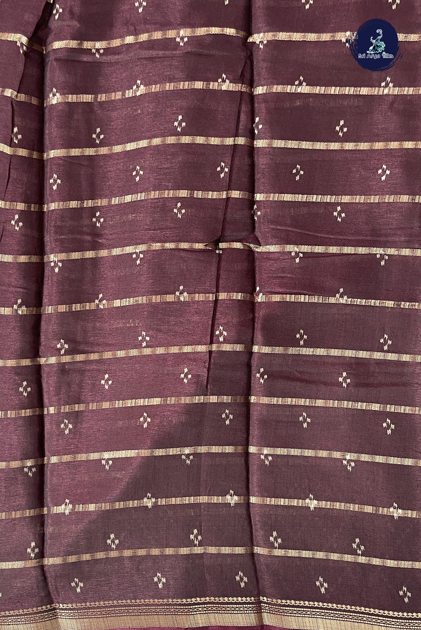 Burgundy Semi Crepe Silk Saree With Stripes Pattern