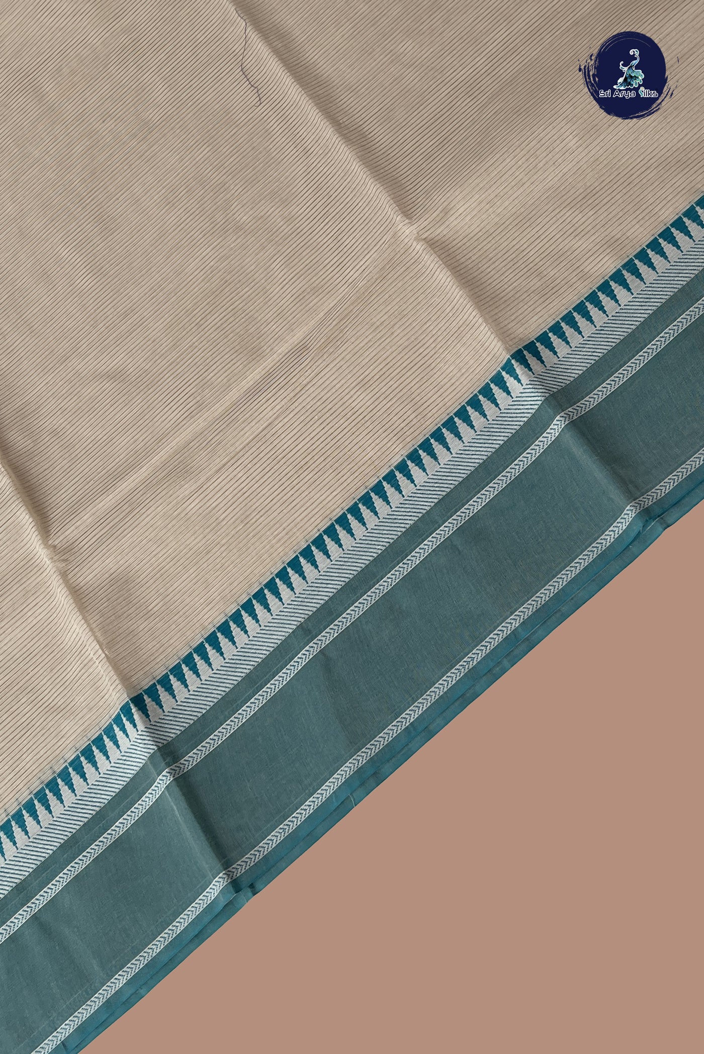 Chikku Shade Cotton Saree With Doria Lines Pattern