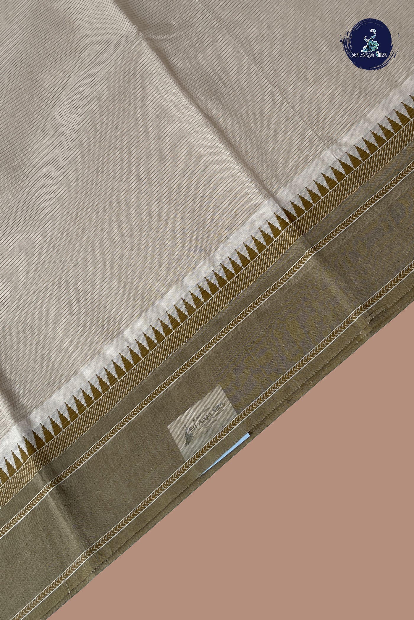 Chikku Shade Cotton Saree With Doria Lines Pattern