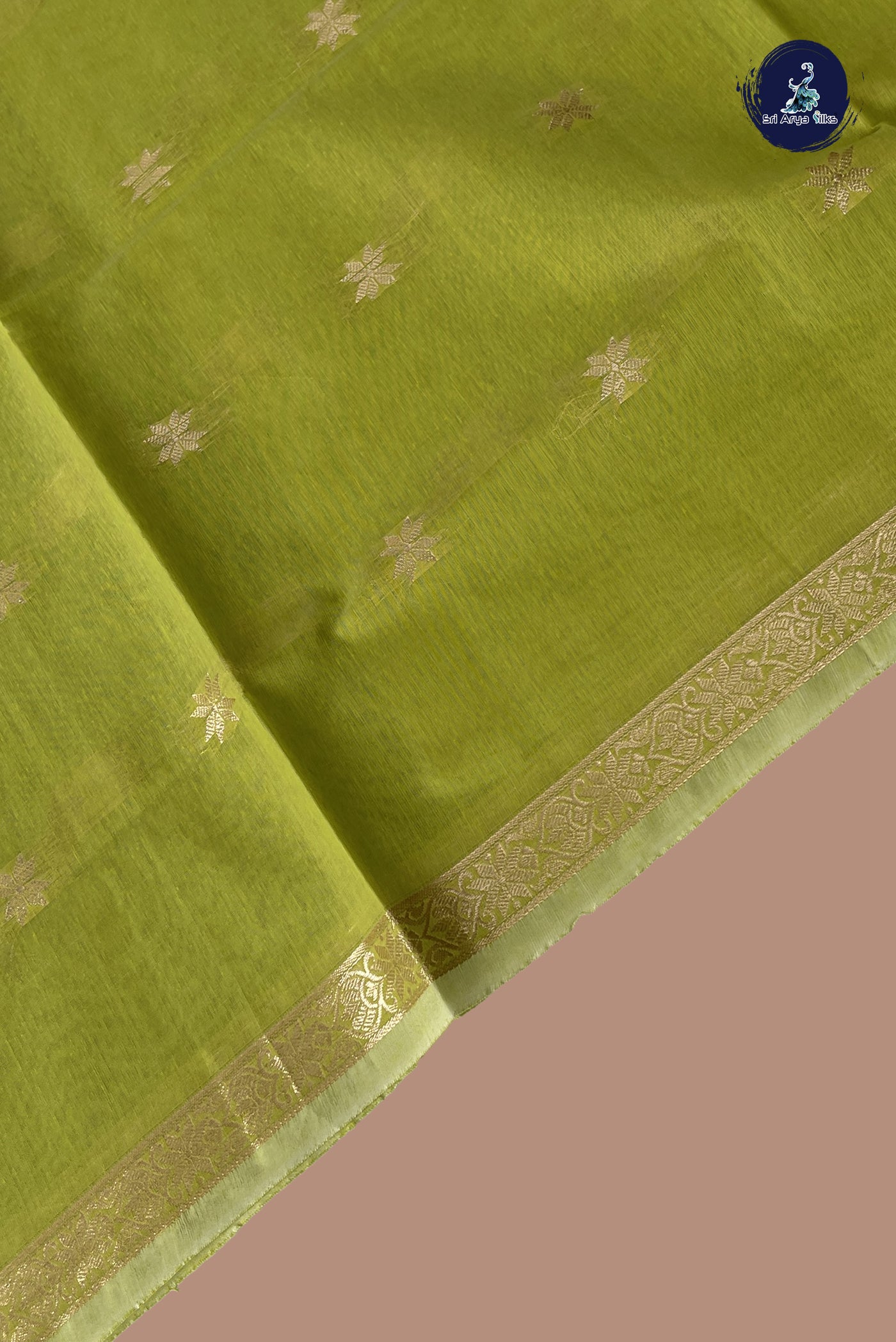 Lime Green Maheshwari Silk Saree With Zari Buttas Pattern
