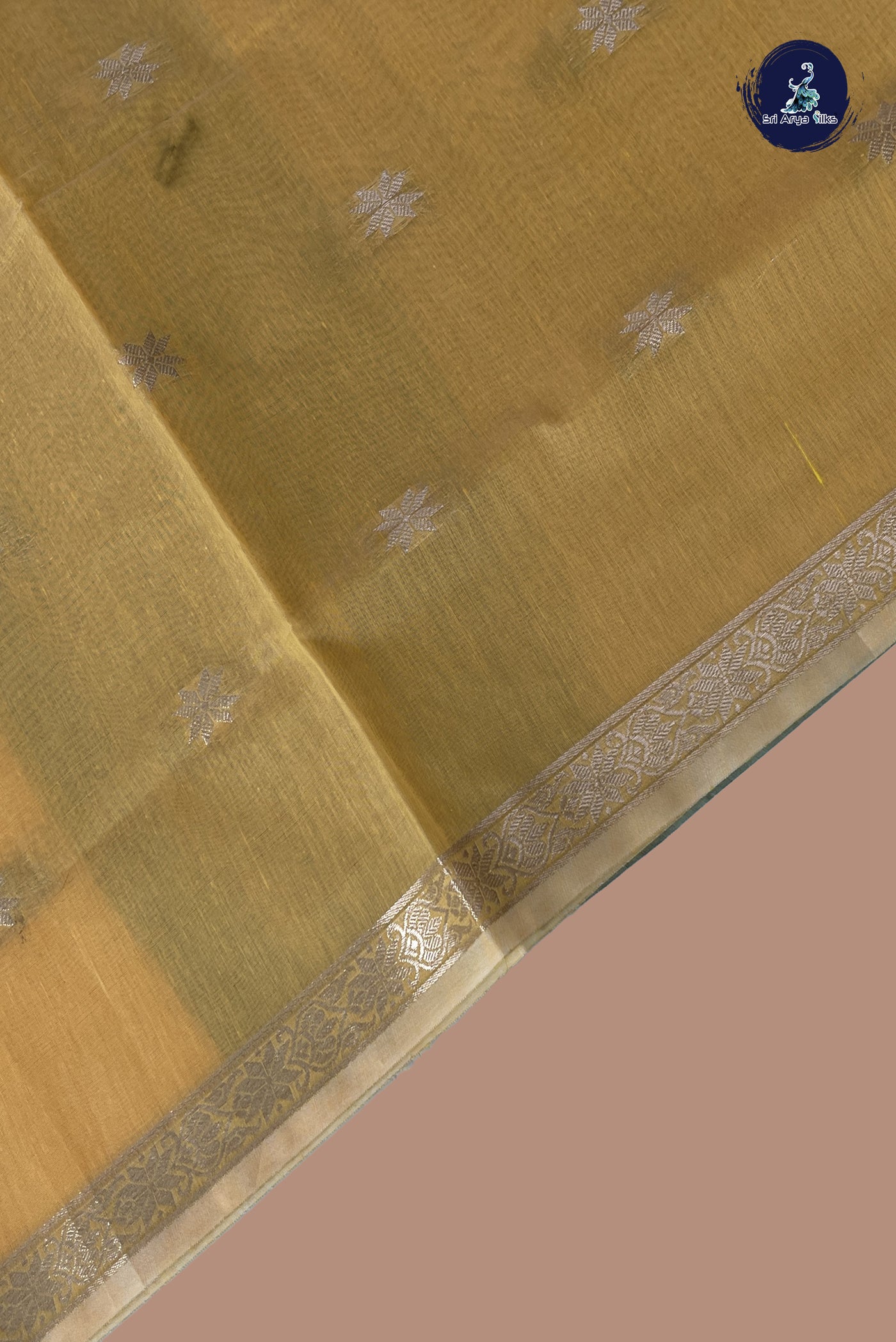 Yellow Maheshwari Silk Saree With Zari Buttas Pattern