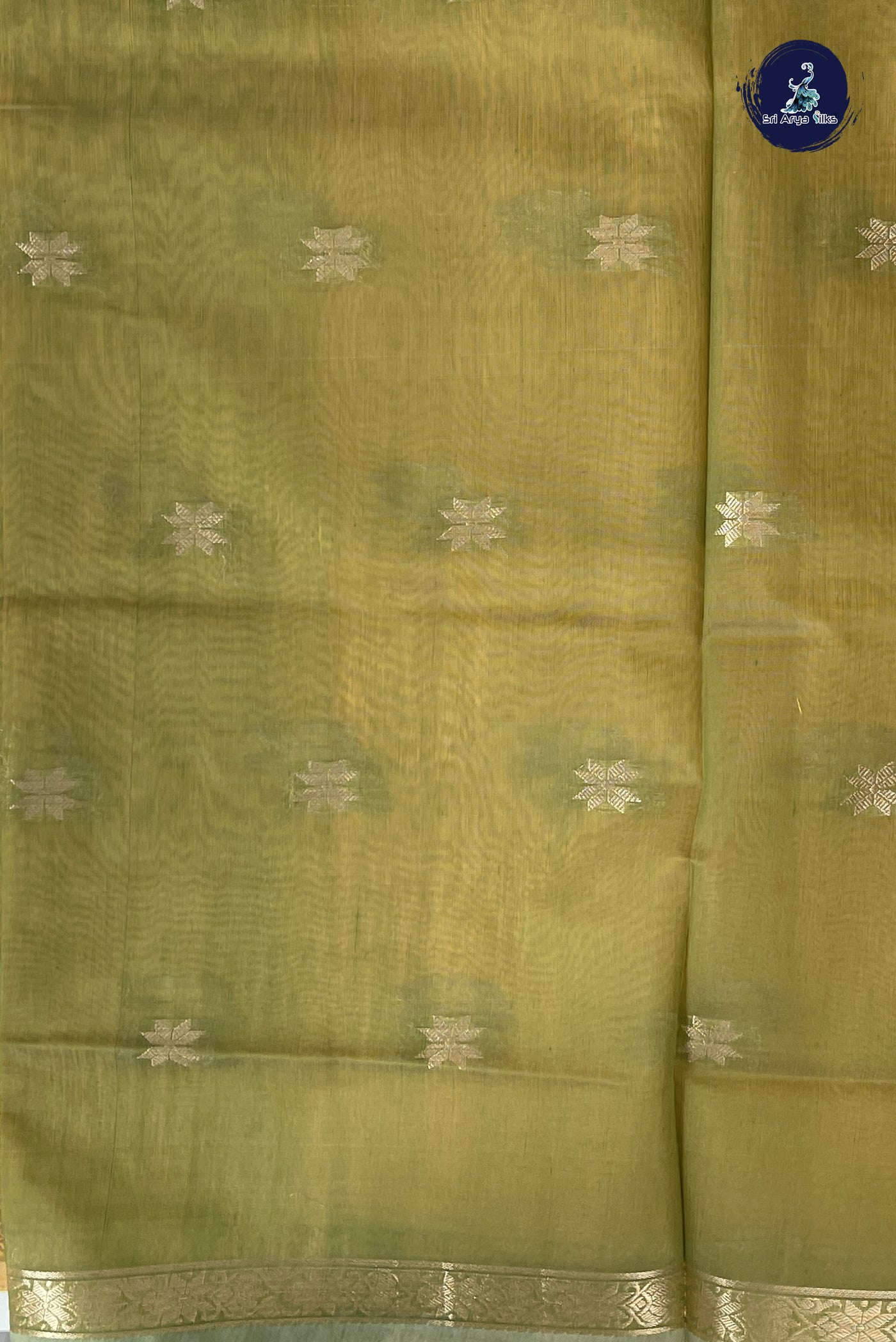 Yellow Maheshwari Silk Saree With Zari Buttas Pattern