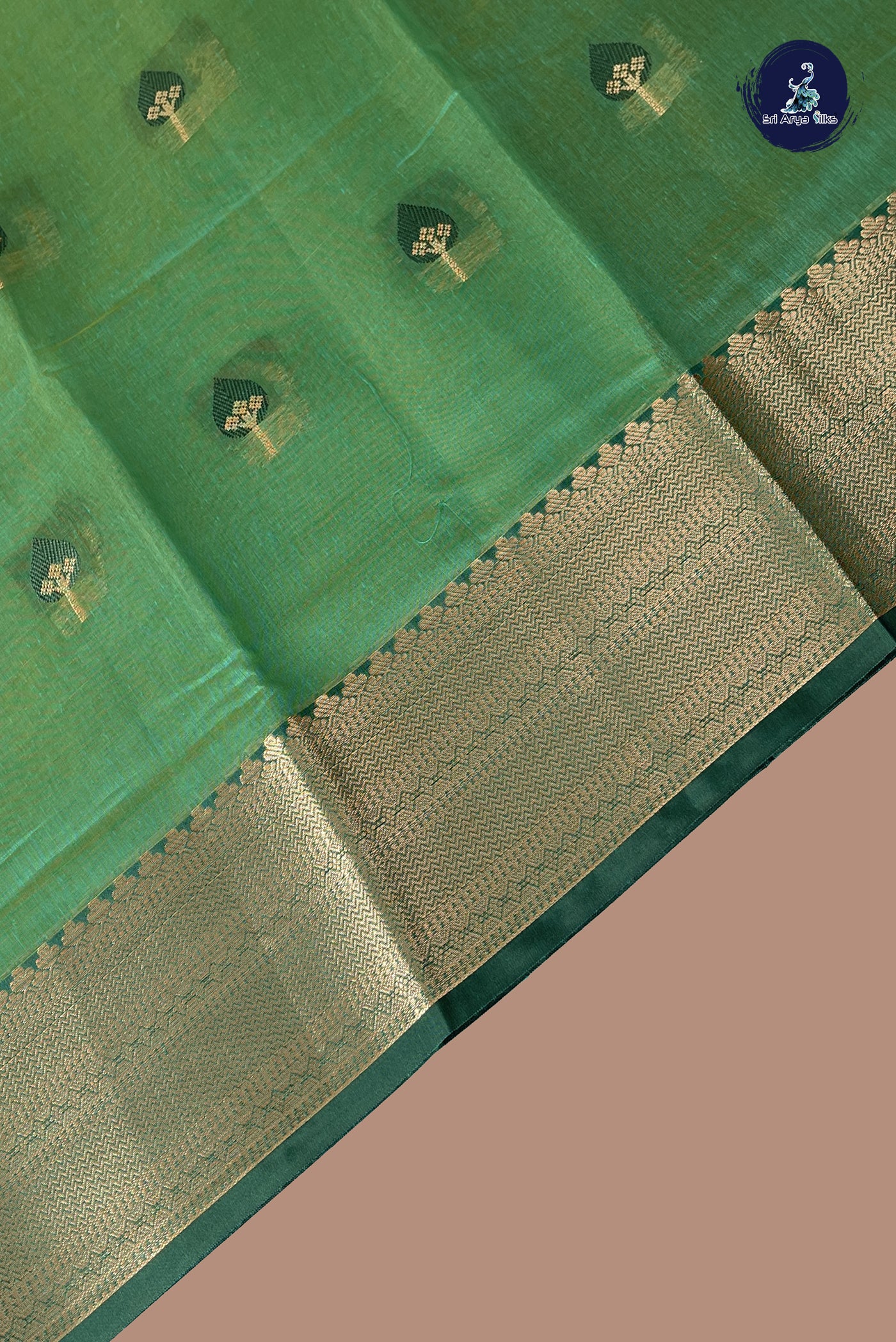 Light Green Mangalgiri Cotton Saree With Zari Buttas Pattern
